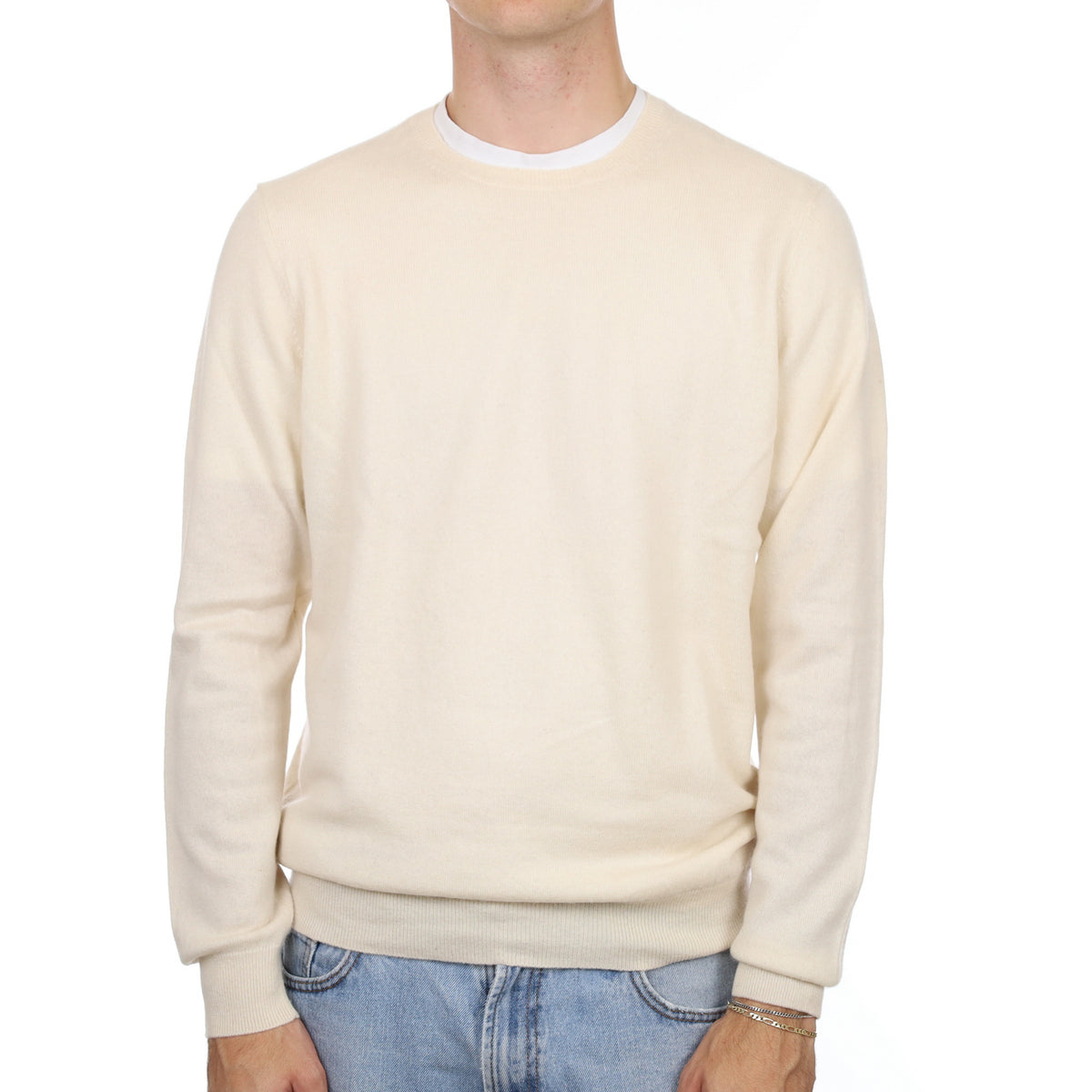 Men's Vanilla Cream Cashmere Crew Neck Jumper Large