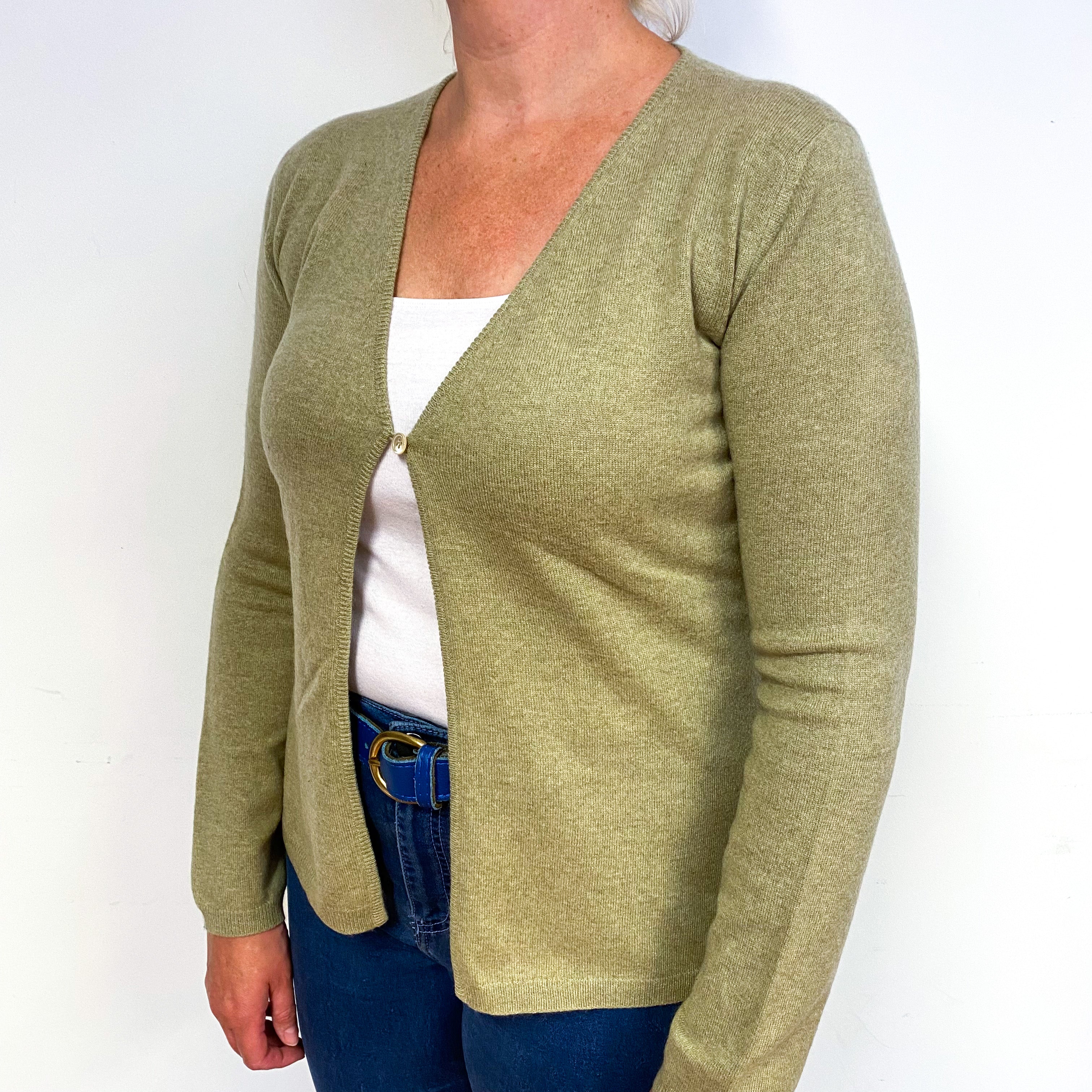 Soft Sage Green Cashmere V-Neck Cardigan Large
