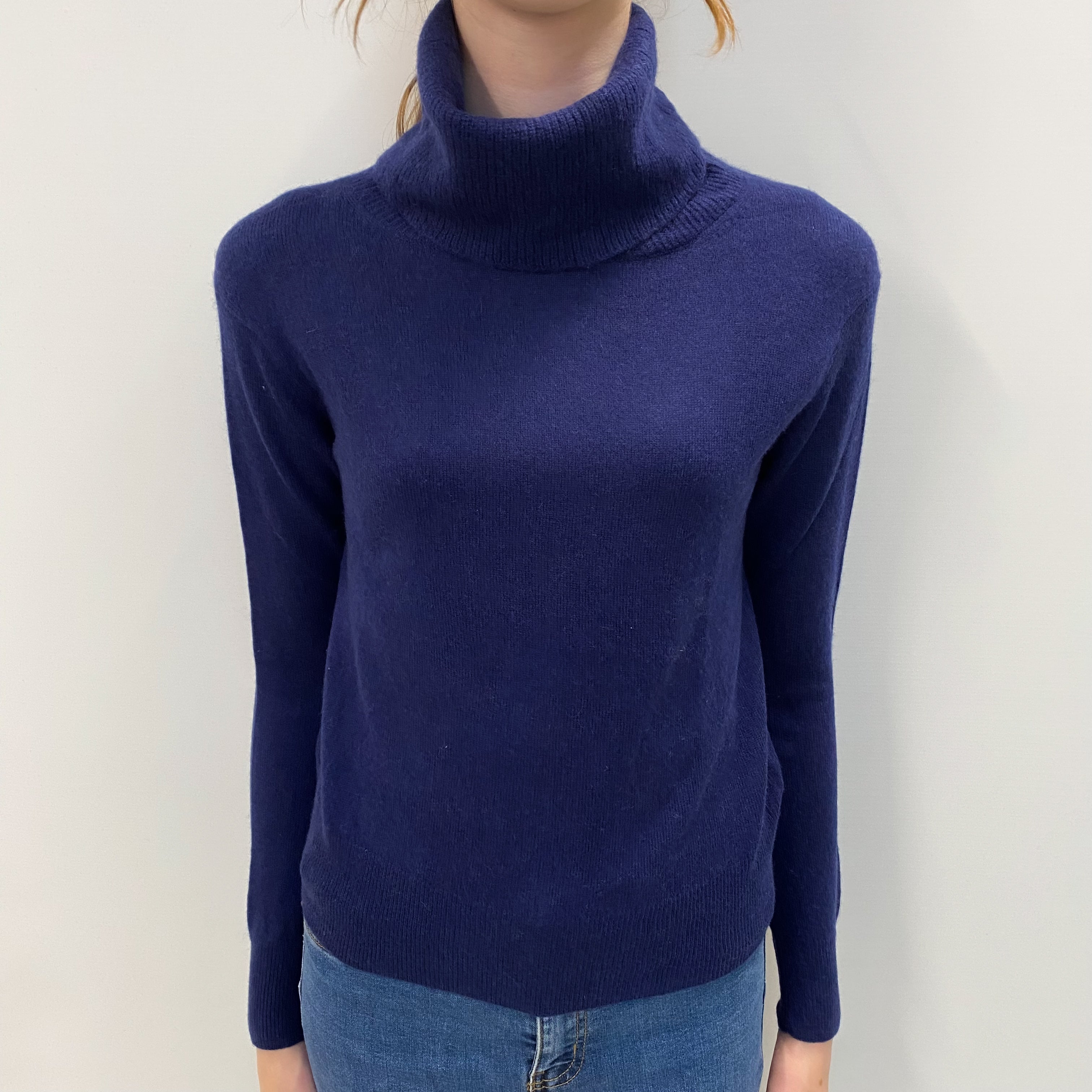 French Navy Cashmere Cowl Neck Jumper Extra Small