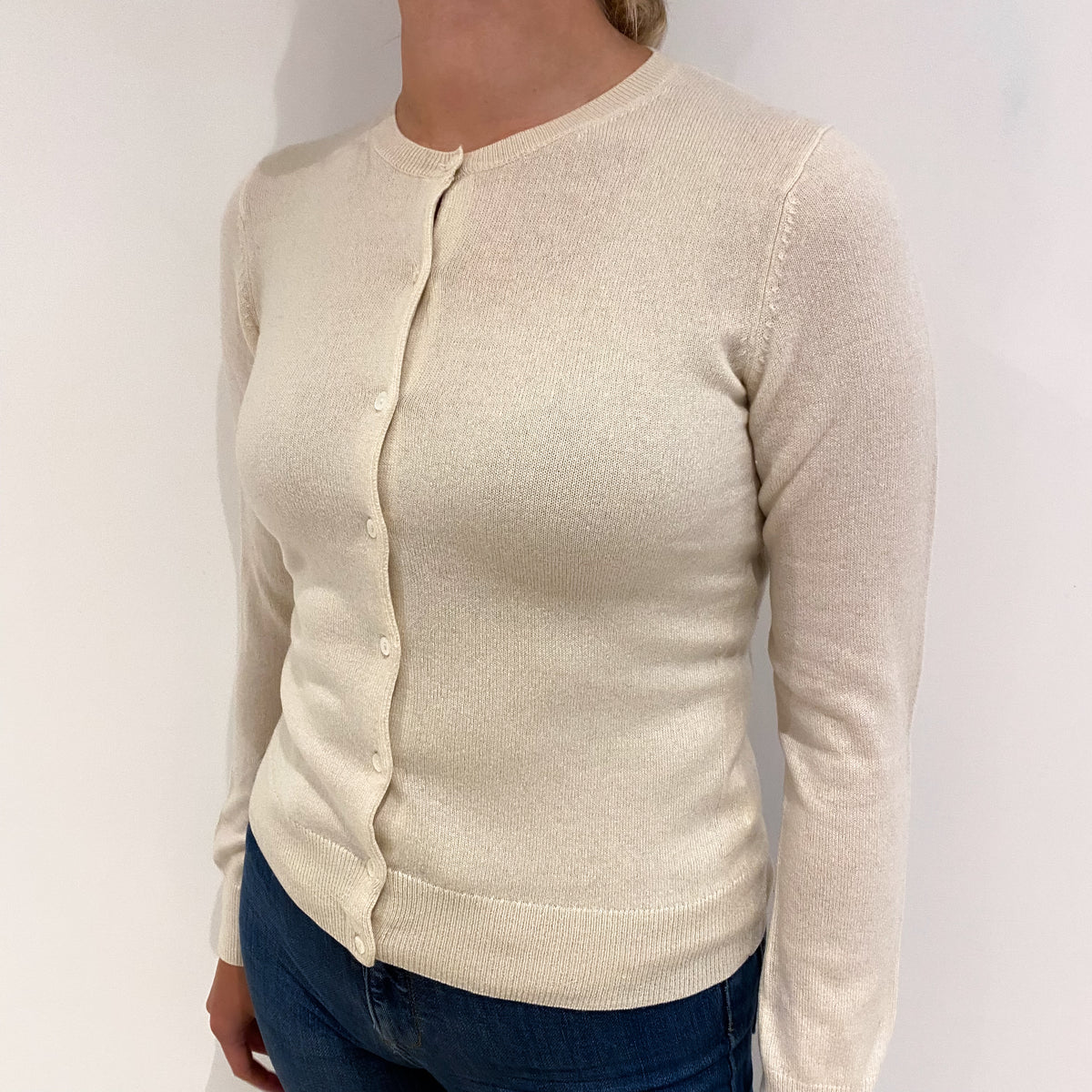 Vanilla Cream Cashmere Crew Cardigan Small