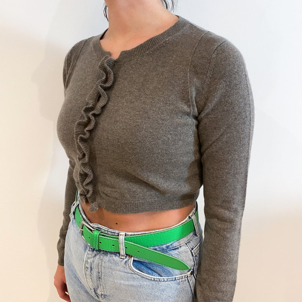Mocha Brown Cashmere Crew Neck Cropped Jumper Small