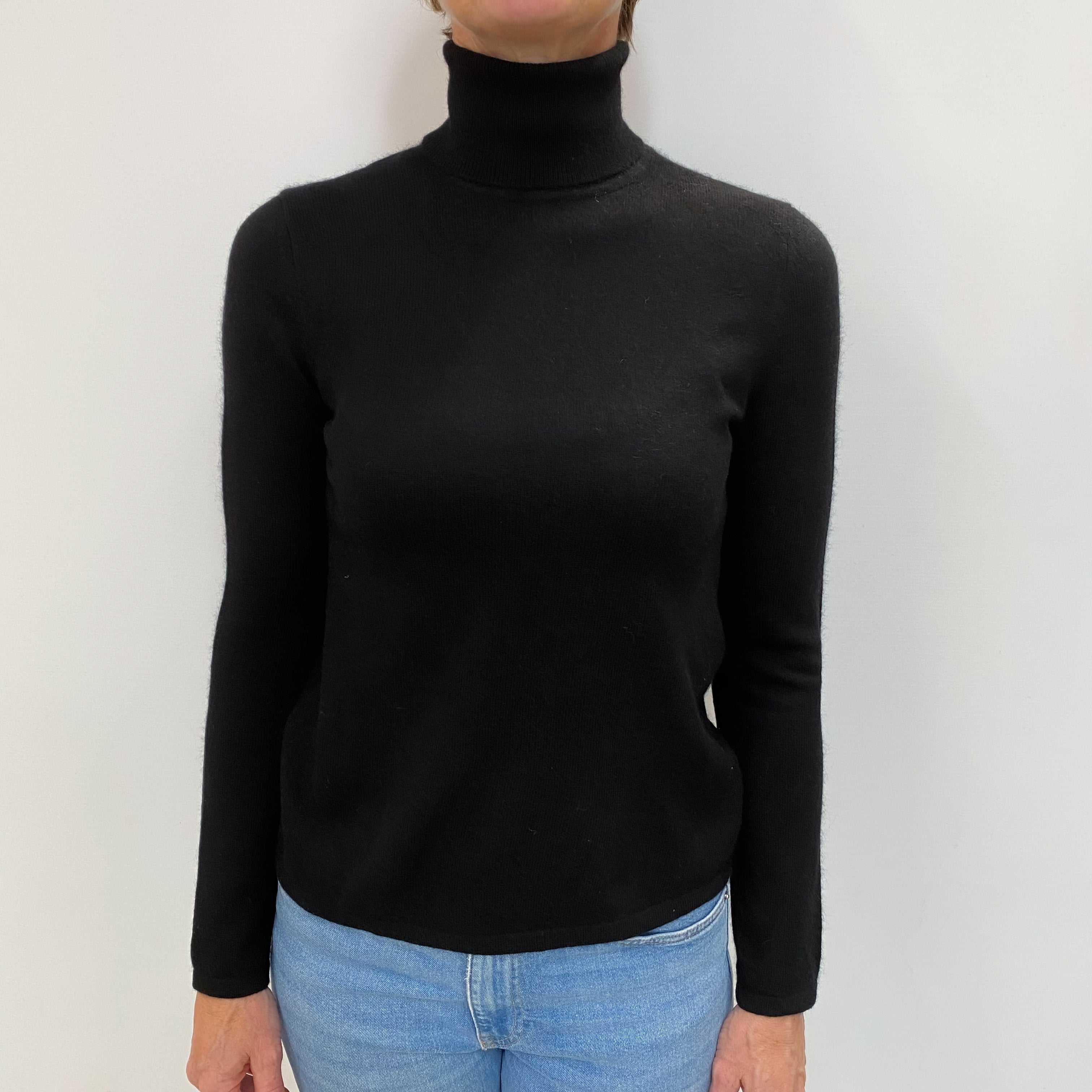 Black Cashmere Polo Neck Jumper Small