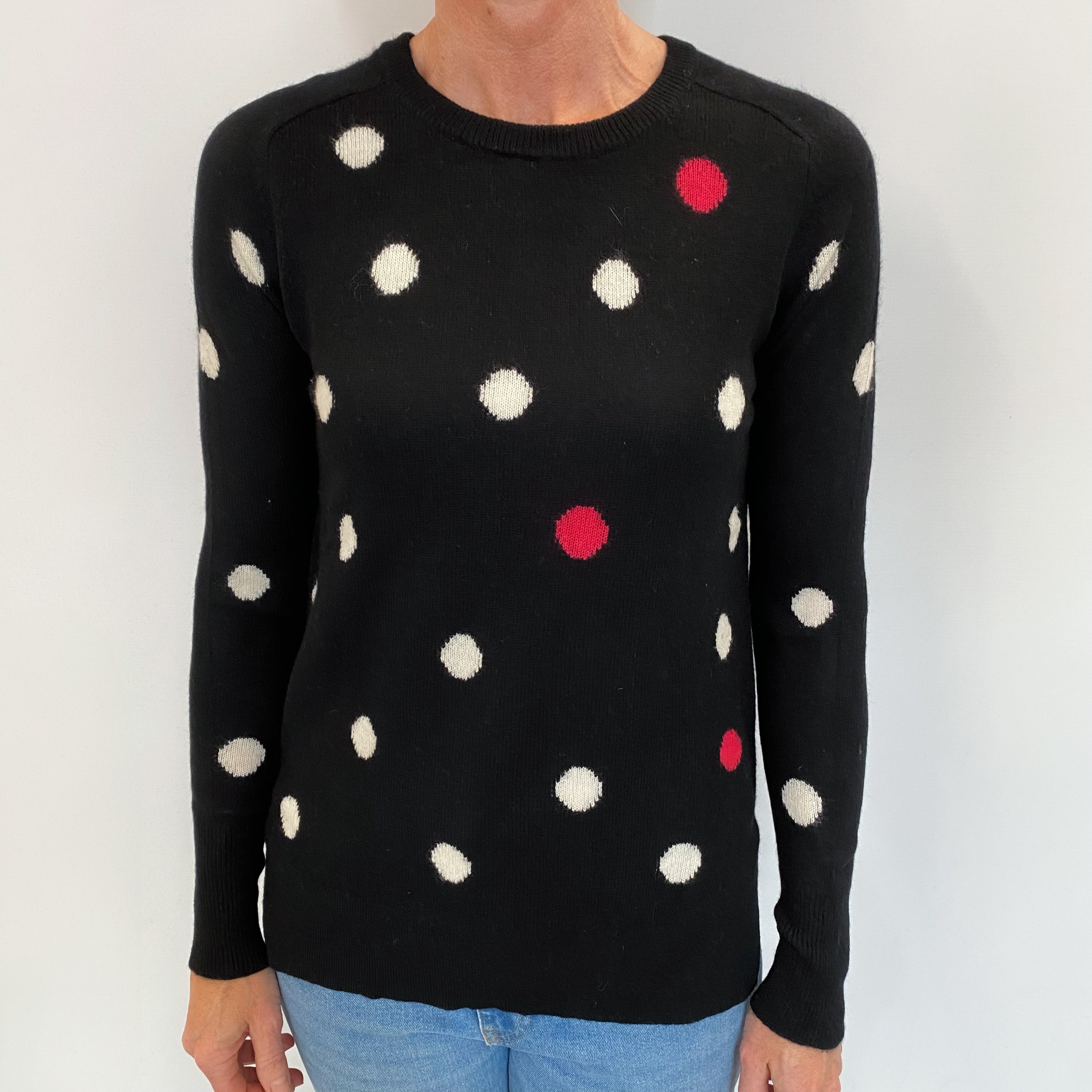 Black Polka Dot Cashmere Crew Neck Jumper Small
