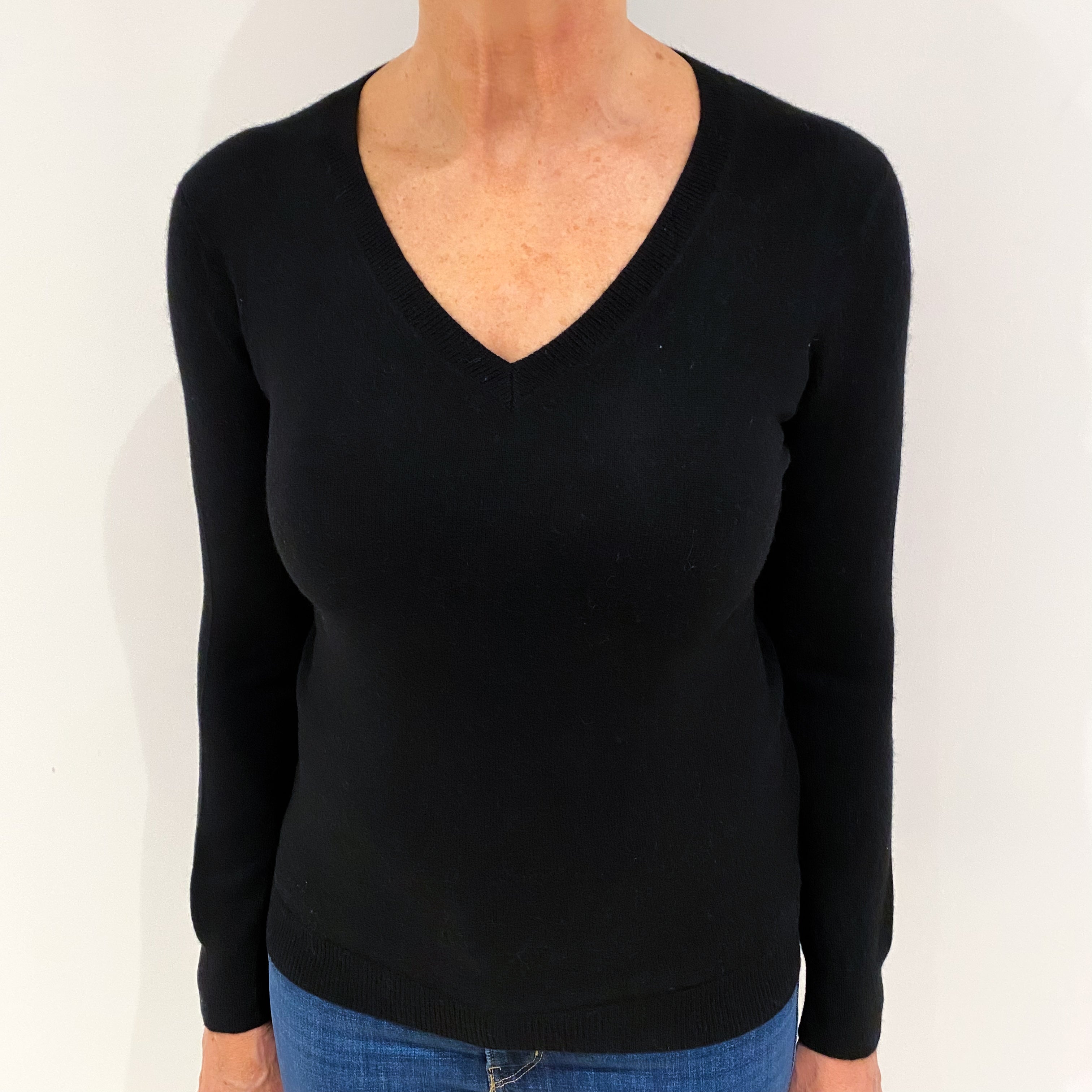 Black Cashmere V Neck Jumper Medium
