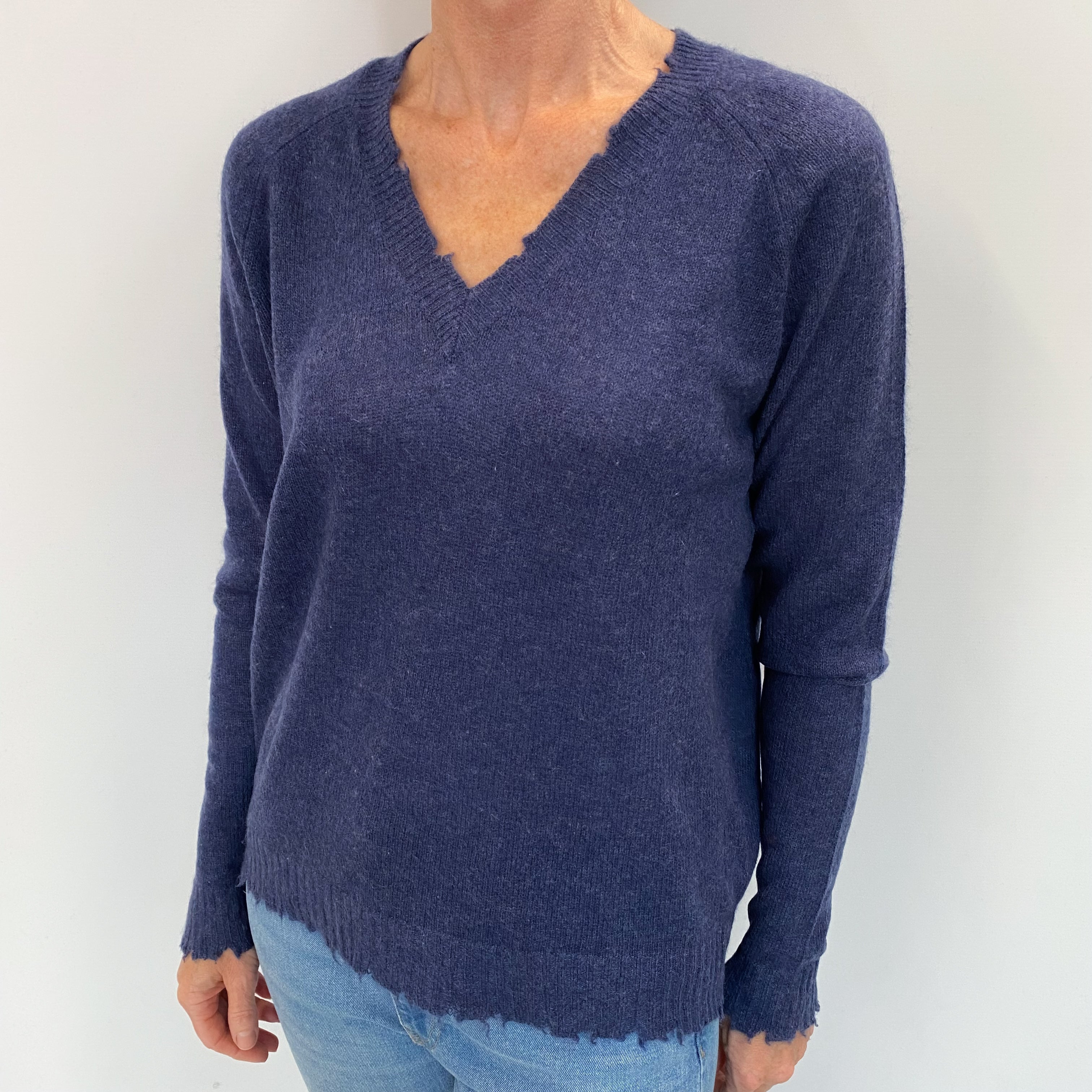French Navy Cashmere V Neck Jumper Small