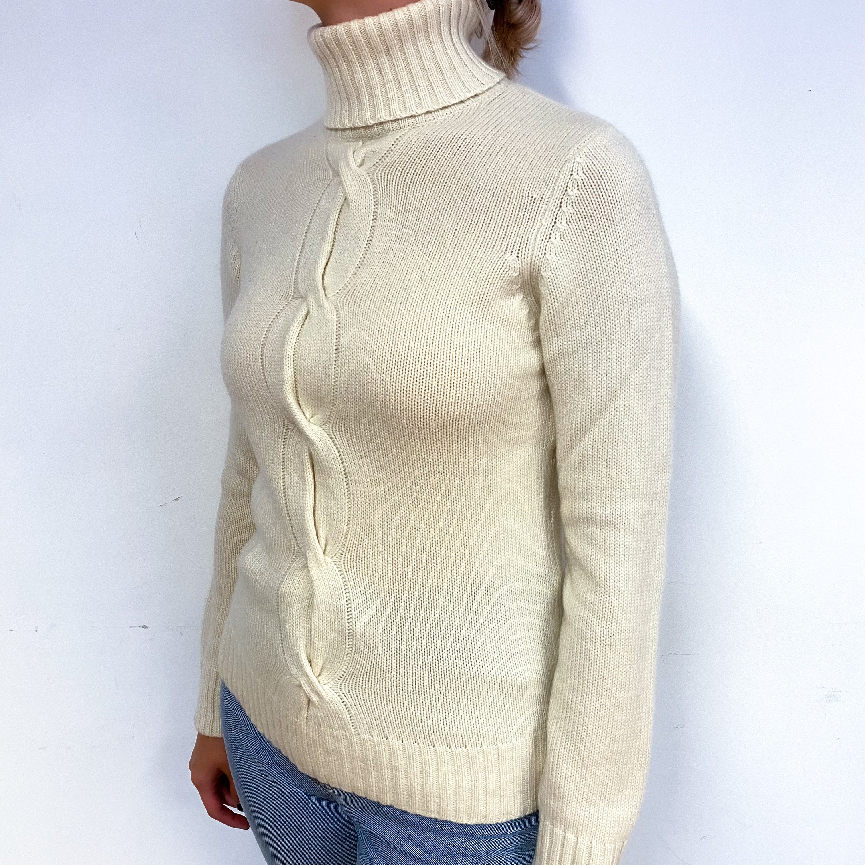 Cream Heavy Knit Cashmere Polo Neck Jumper Small