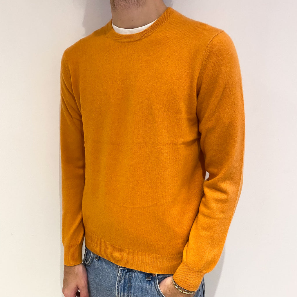 Men's Tangerine Orange Cashmere Crew Neck Jumper Medium