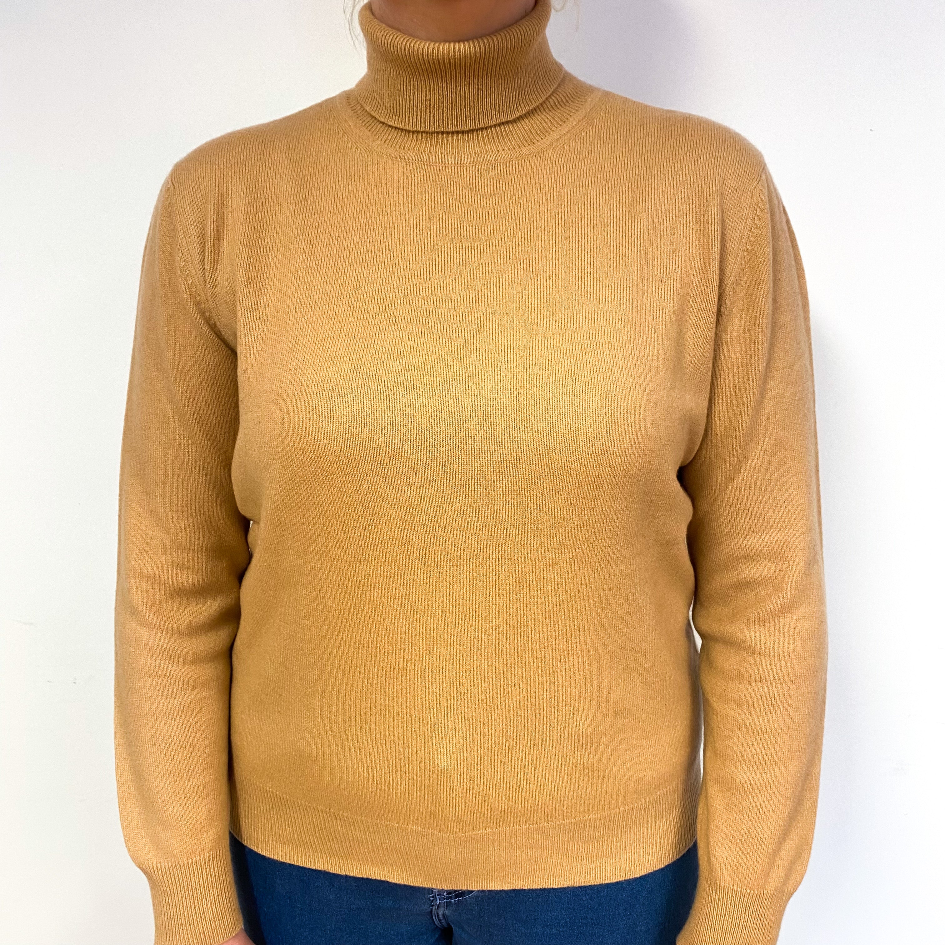 Caramel Brown Cashmere Polo Neck Jumper Large