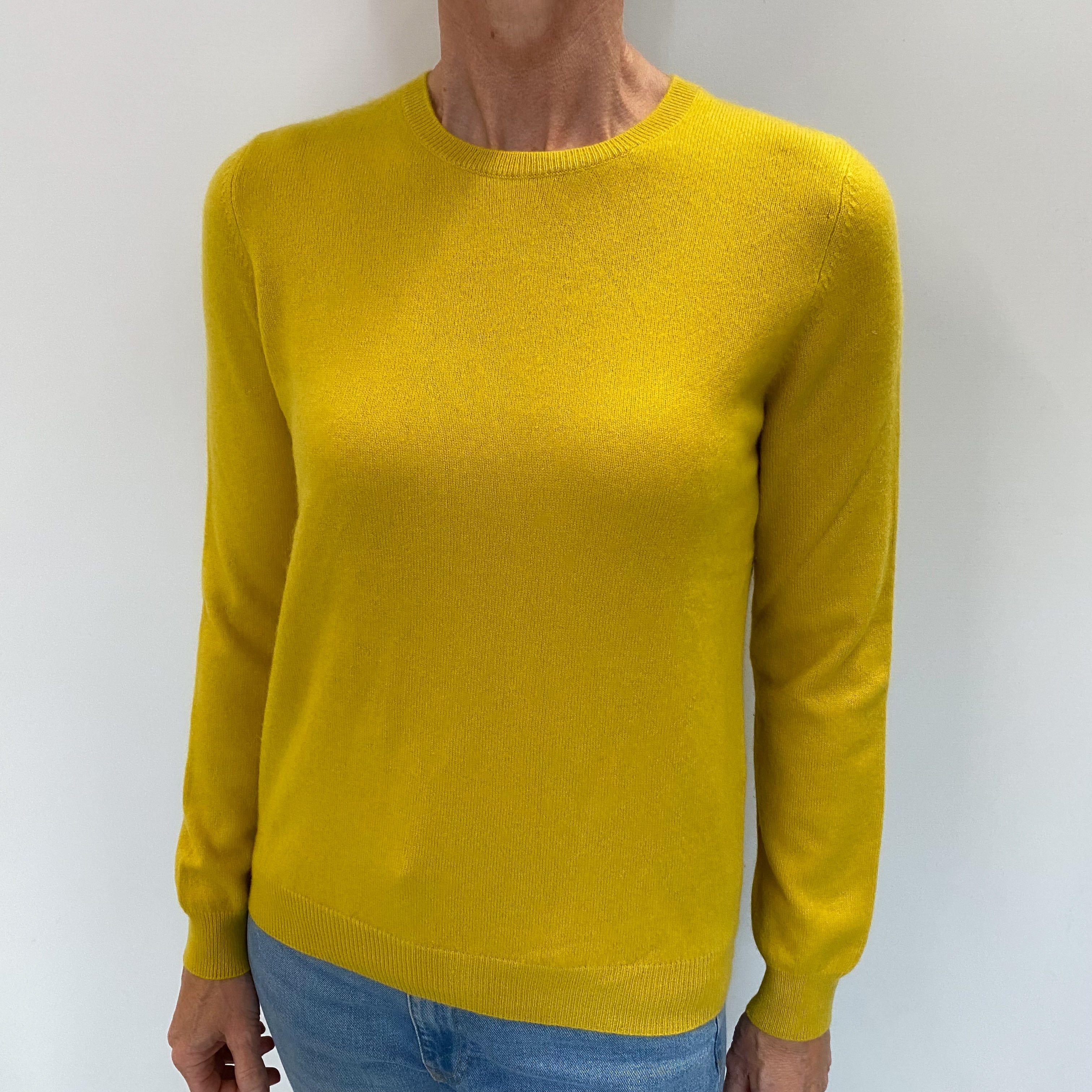 Lichen Yellow Cashmere Crew Neck Jumper Small