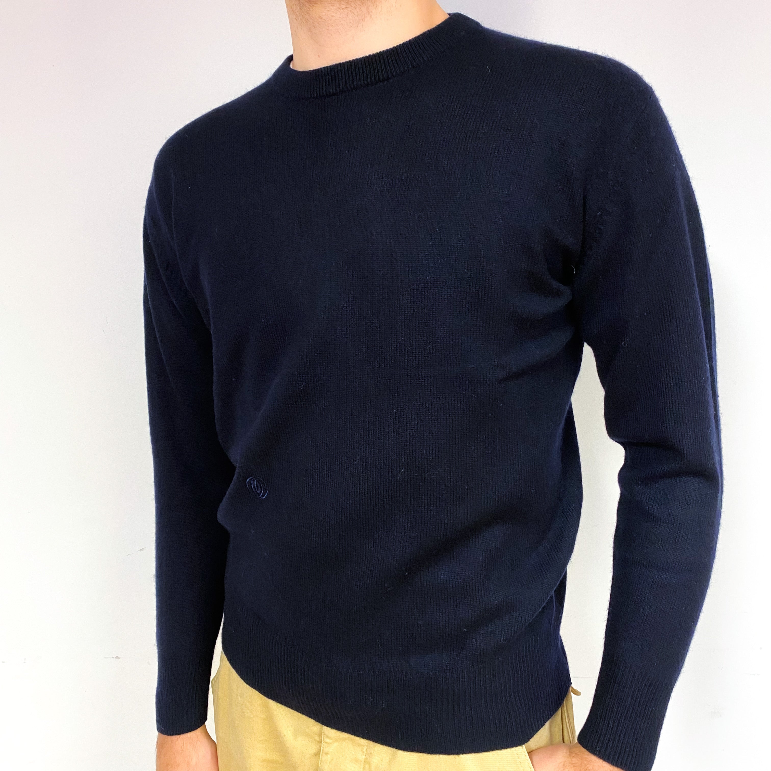 Men's Dark Navy Blue Cashmere Crew Neck Jumper Medium