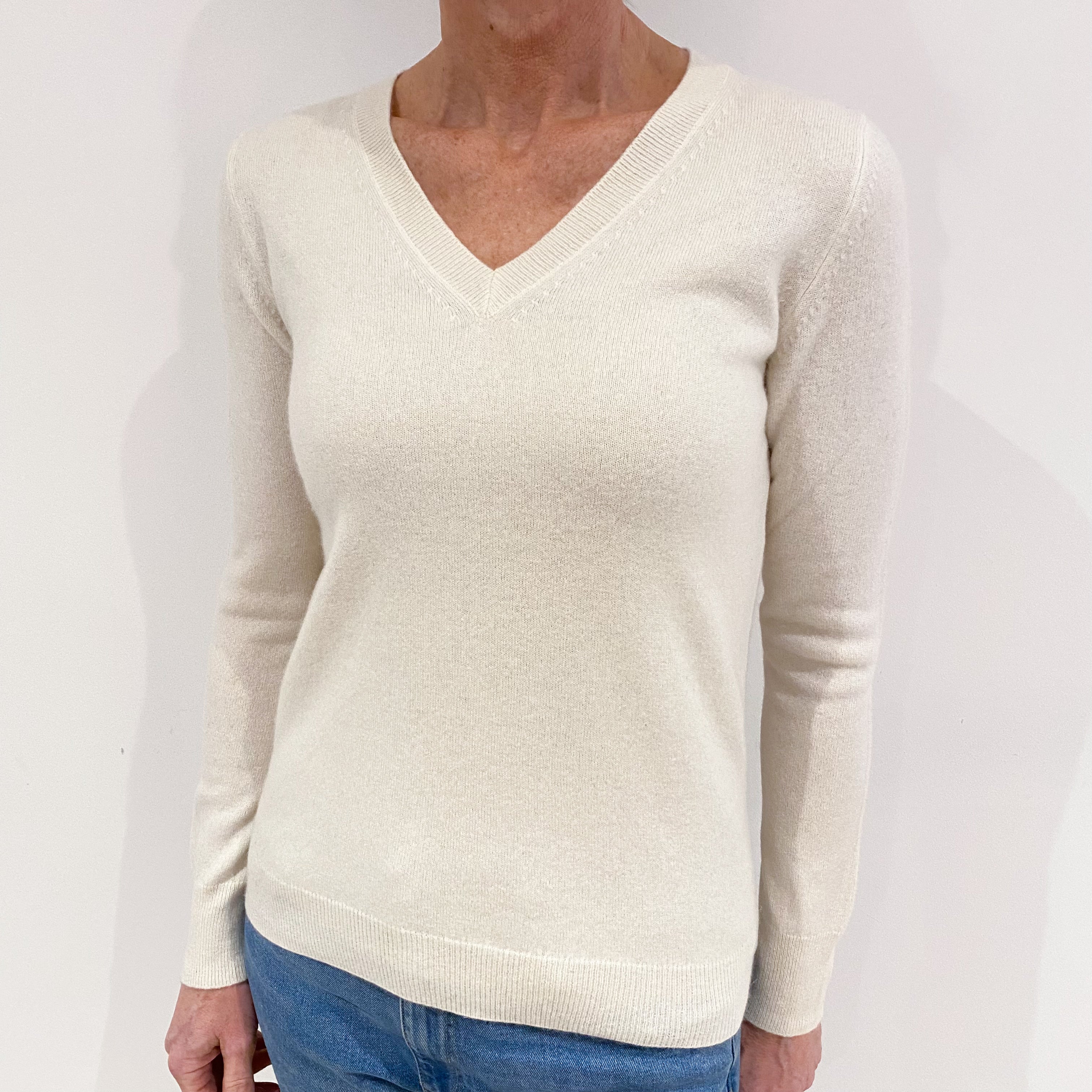 Cream Cashmere V Neck Jumper Small