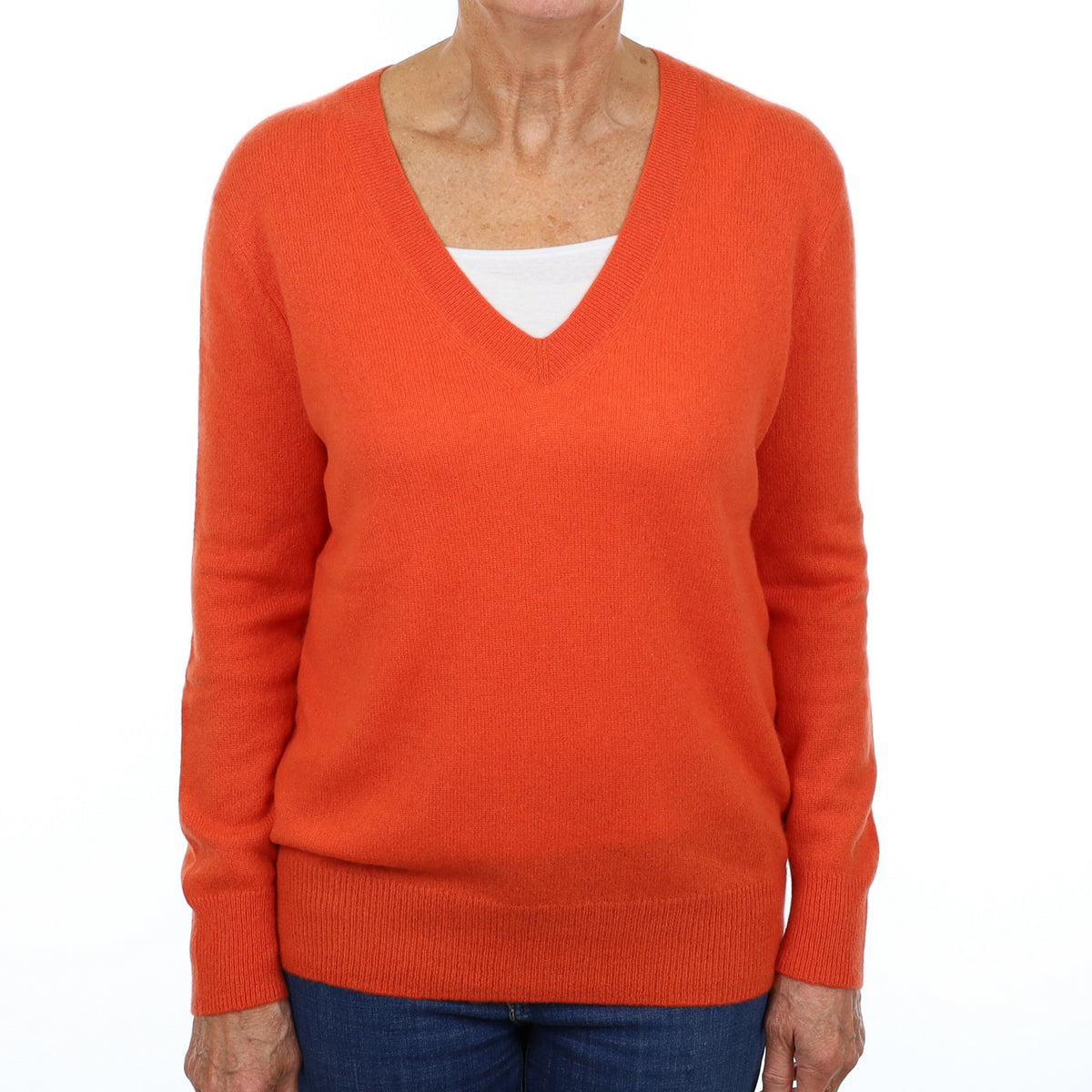 Vince Tangerine Orange Cashmere V Neck Jumper Medium
