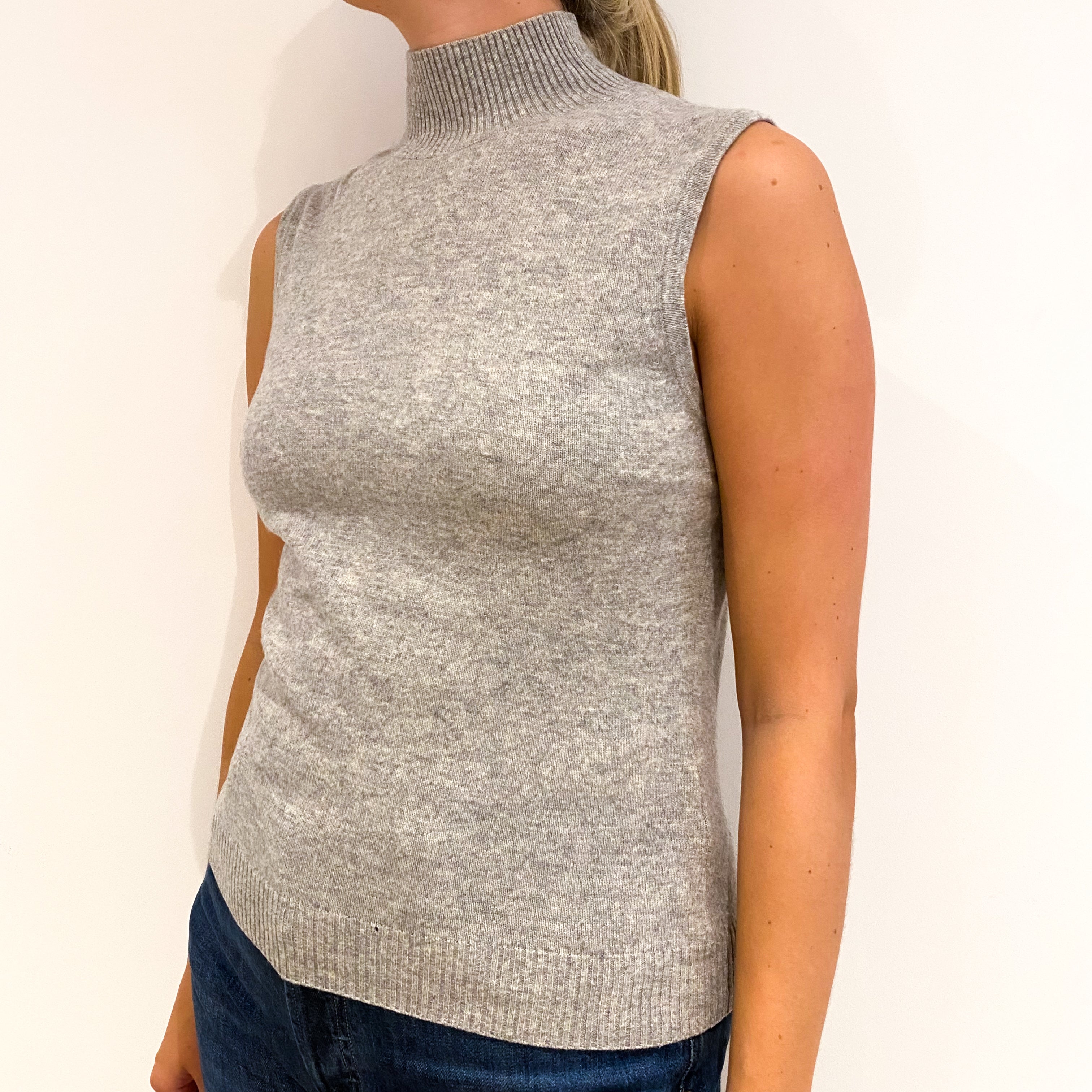 Smoke Grey Sleeveless Cashmere Turtle Neck Jumper Medium