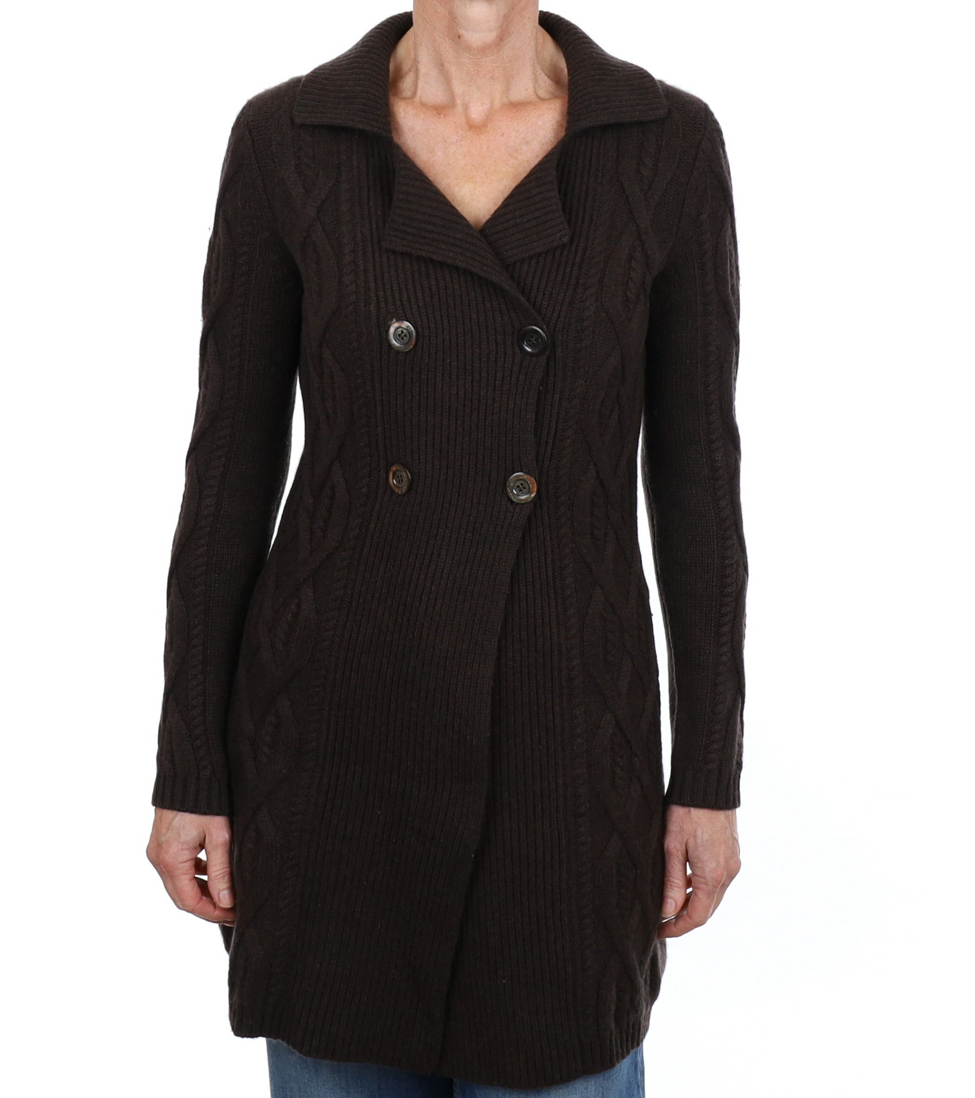 Peppercorn Brown Cashmere Collared Neck Cardigan Small