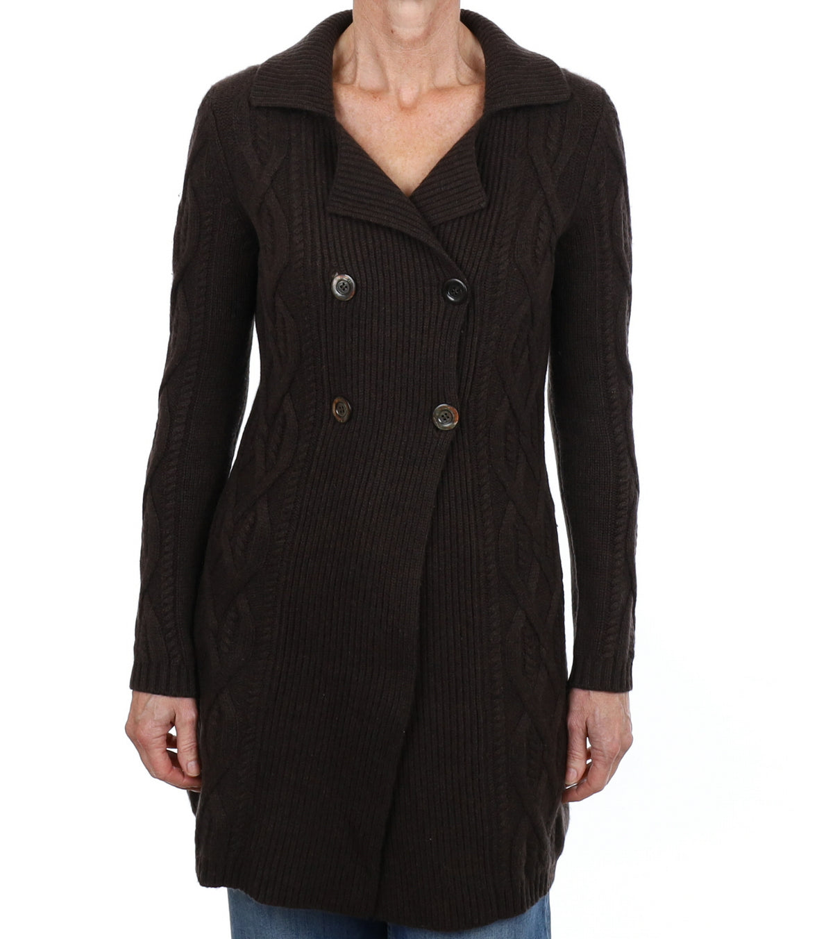 Peppercorn Brown Cashmere Collared Neck Cardigan Small