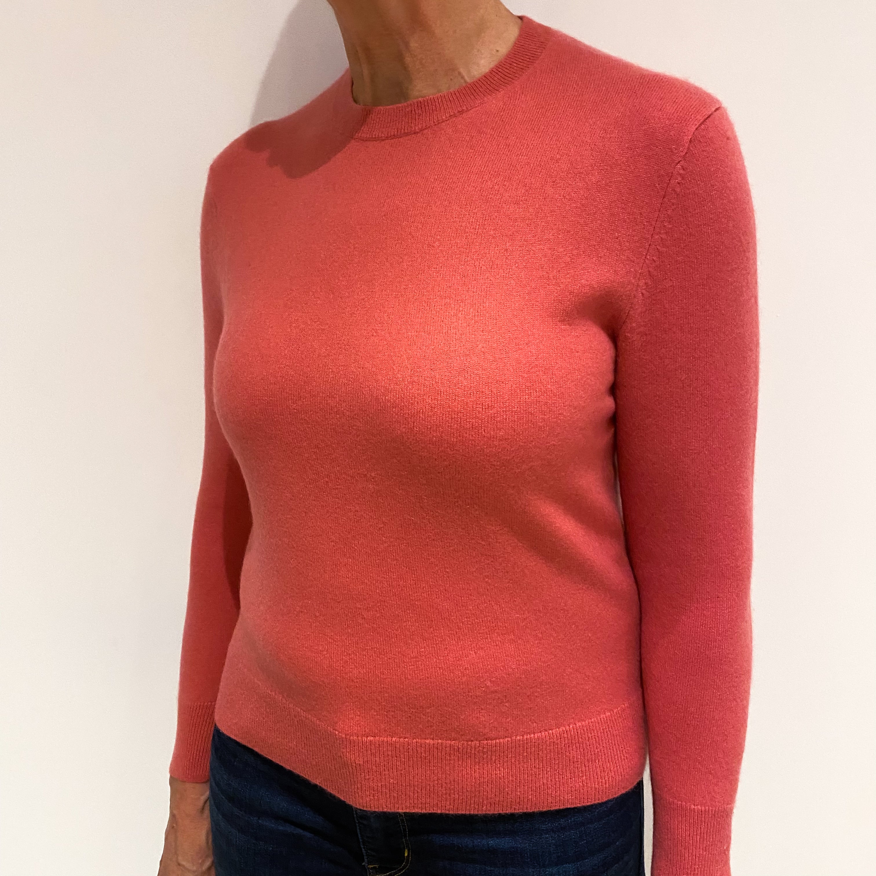 Deep Flamingo Pink Cashmere Crew Neck Jumper Medium