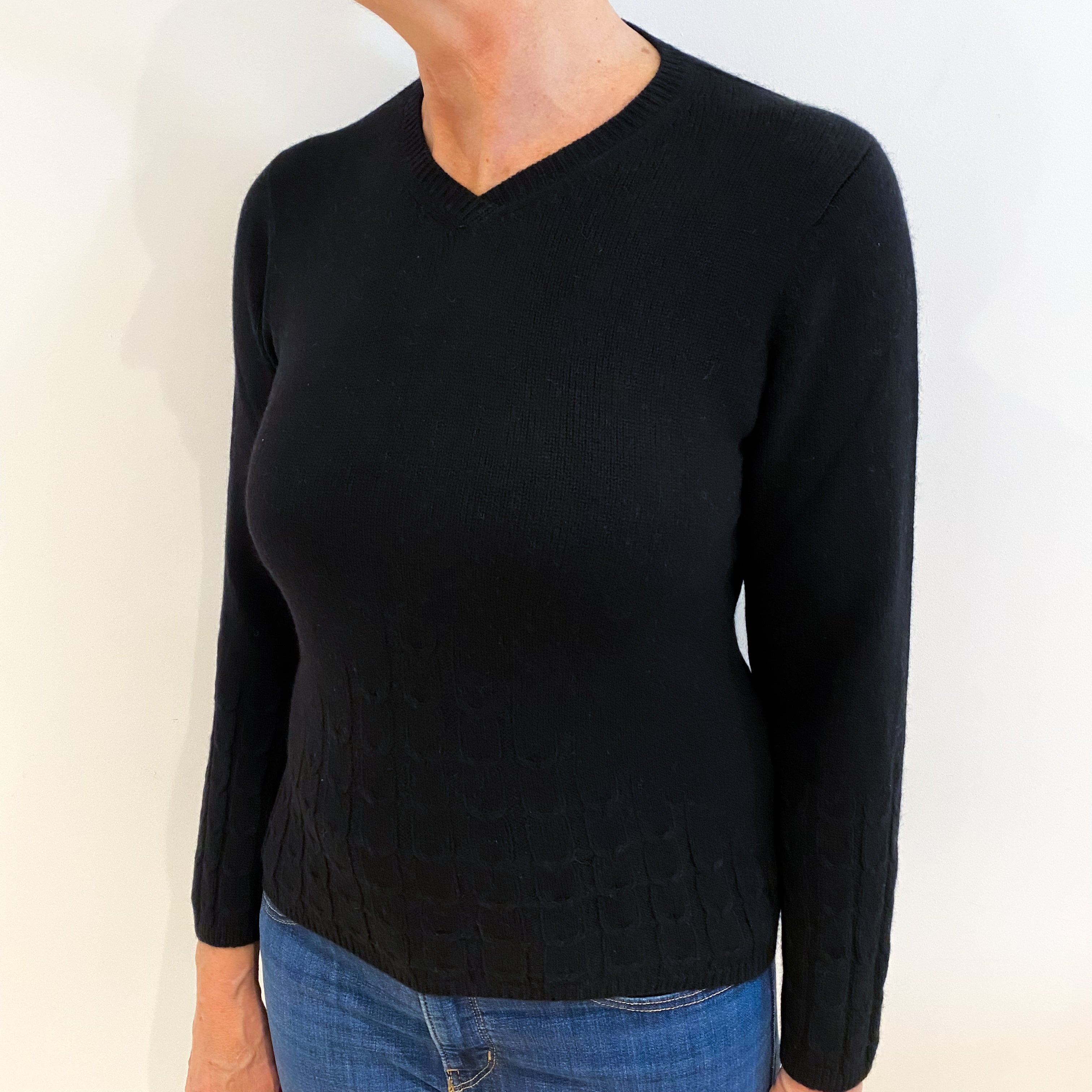 Black Cashmere V Neck Jumper Medium