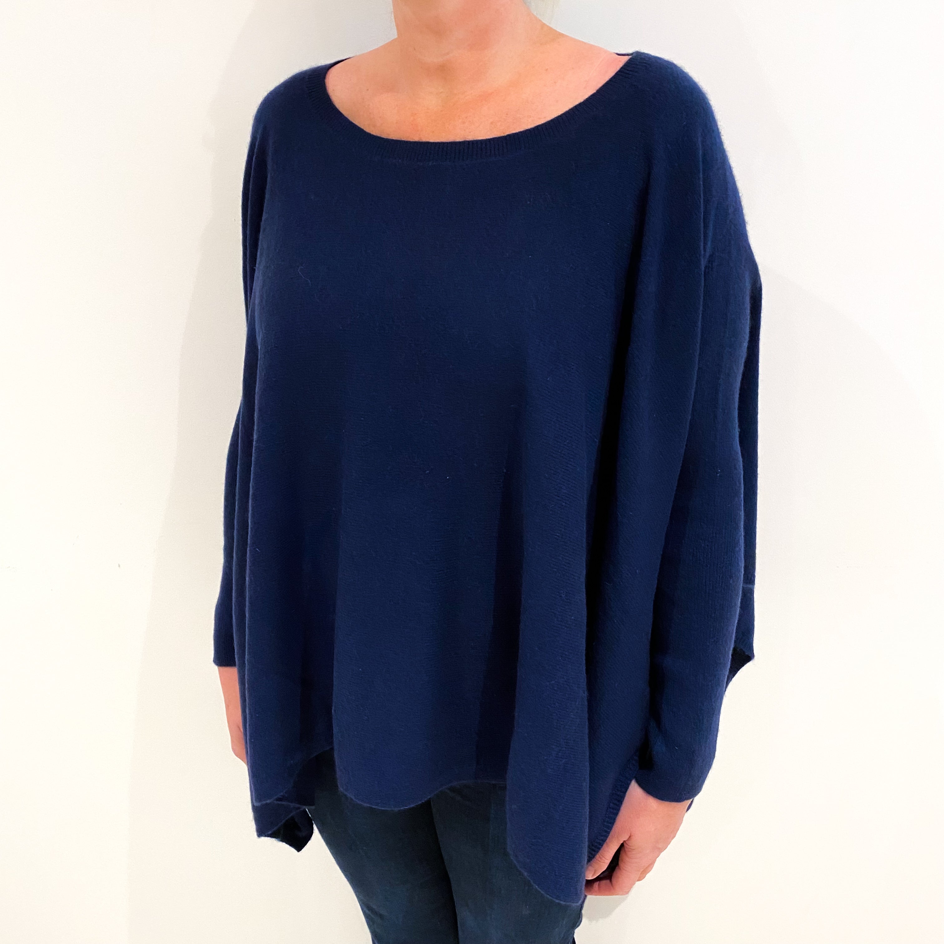 French Navy Cashmere Swing Hem Scoop Neck Jumper Large/ XL