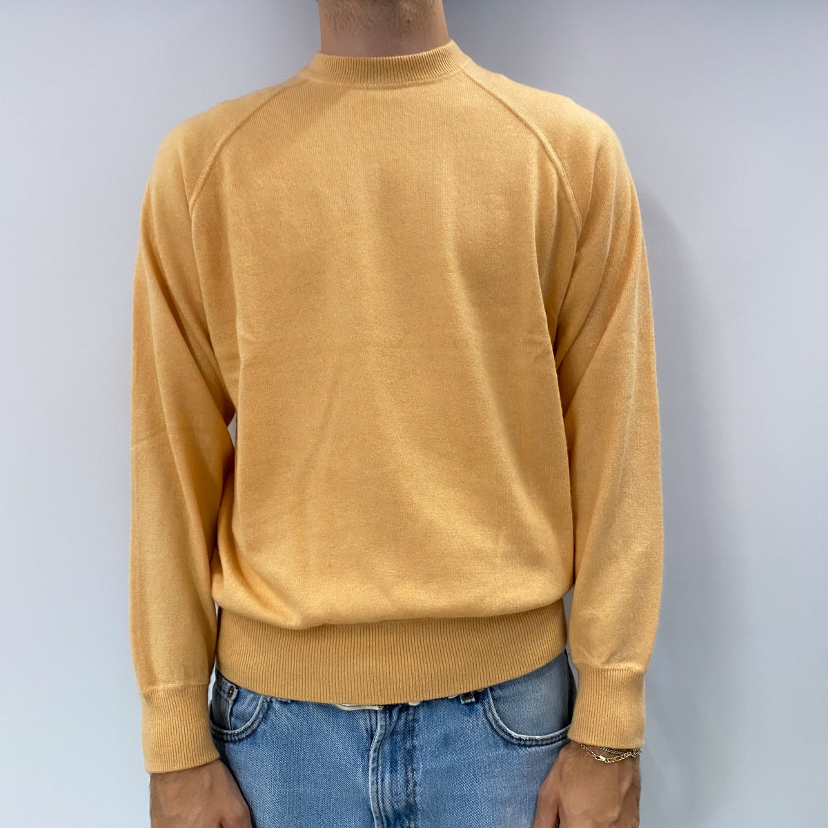 Men's Italian Light Peach Orange Cashmere Crew Neck Jumper Large