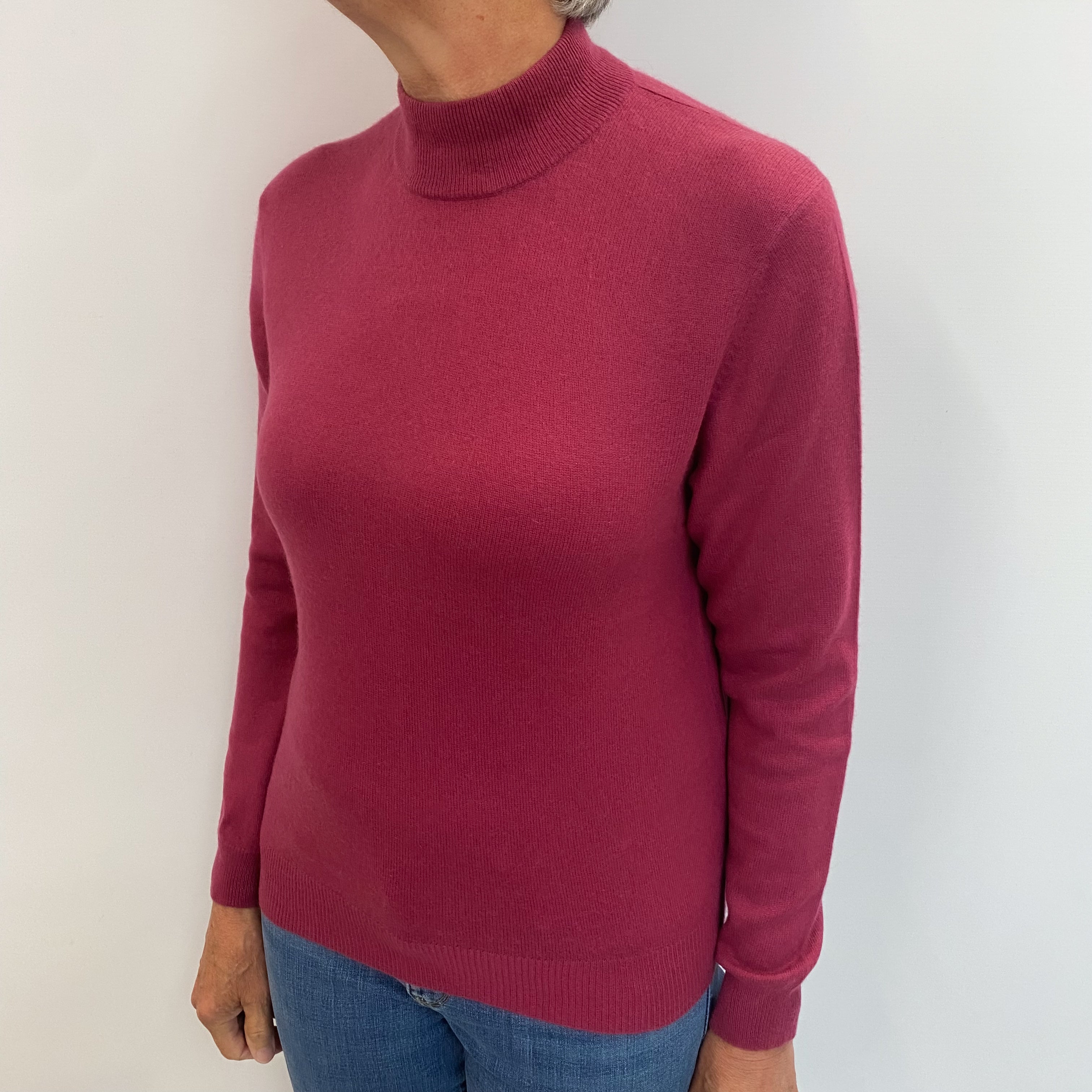 Loganberry Pink Cashmere Turtle Neck Jumper Medium