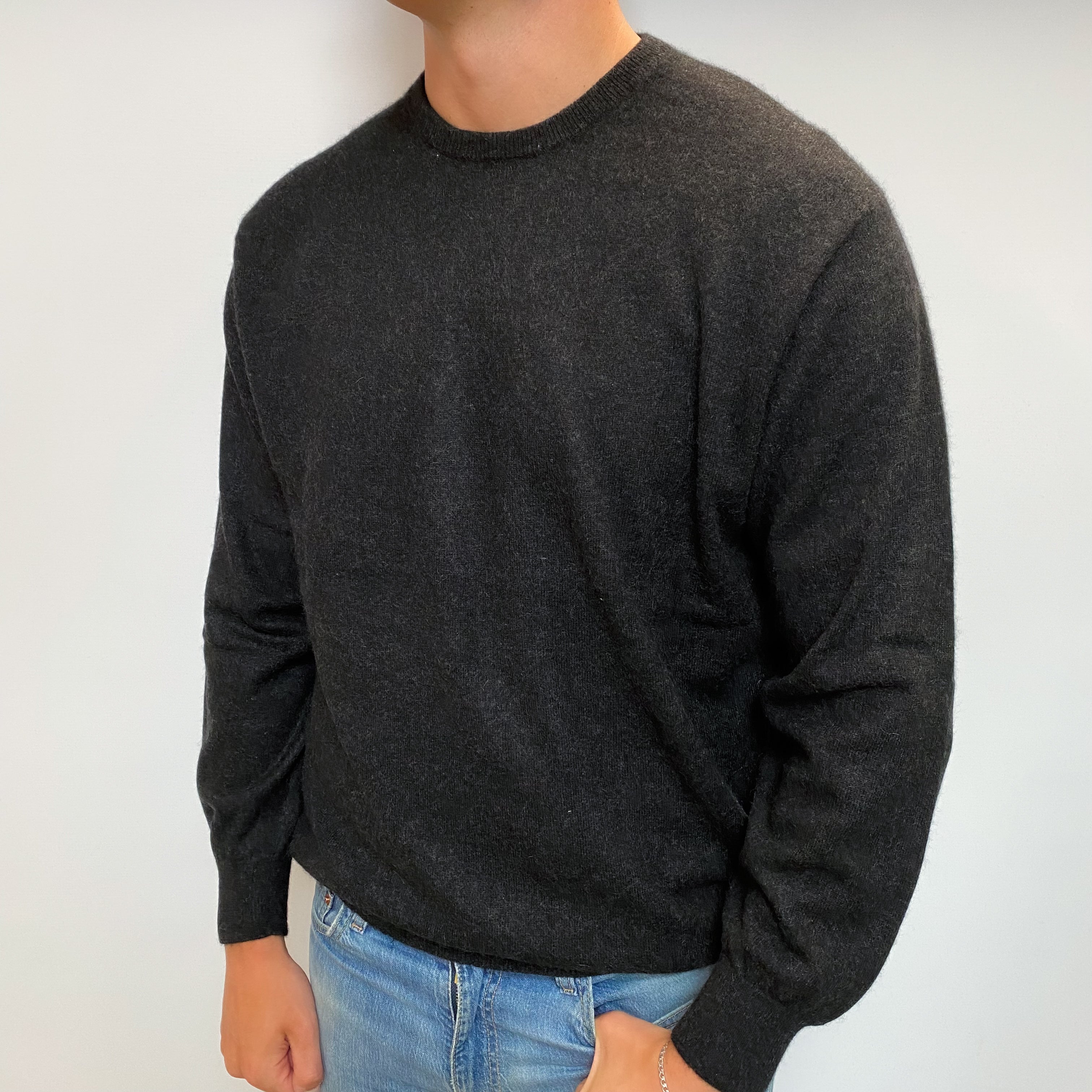 Men's Charcoal Grey Cashmere Crew Neck Jumper XXL