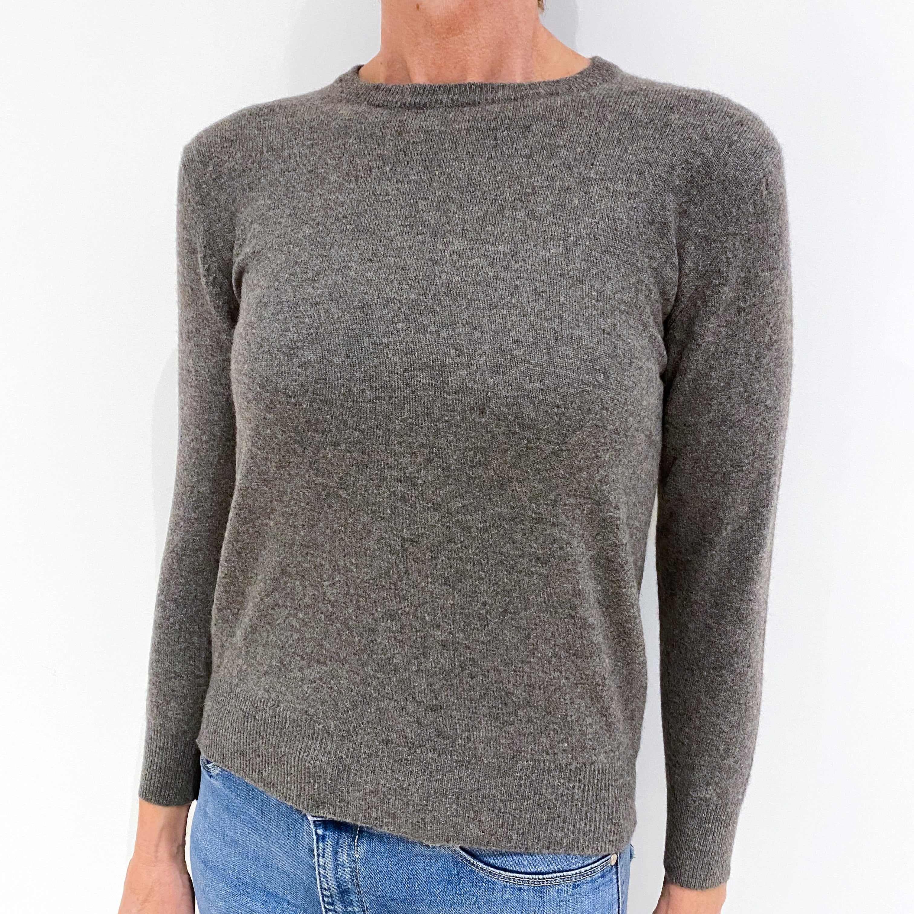 Ash Grey 3/4 Sleeve Cashmere Crew Neck Jumper Small