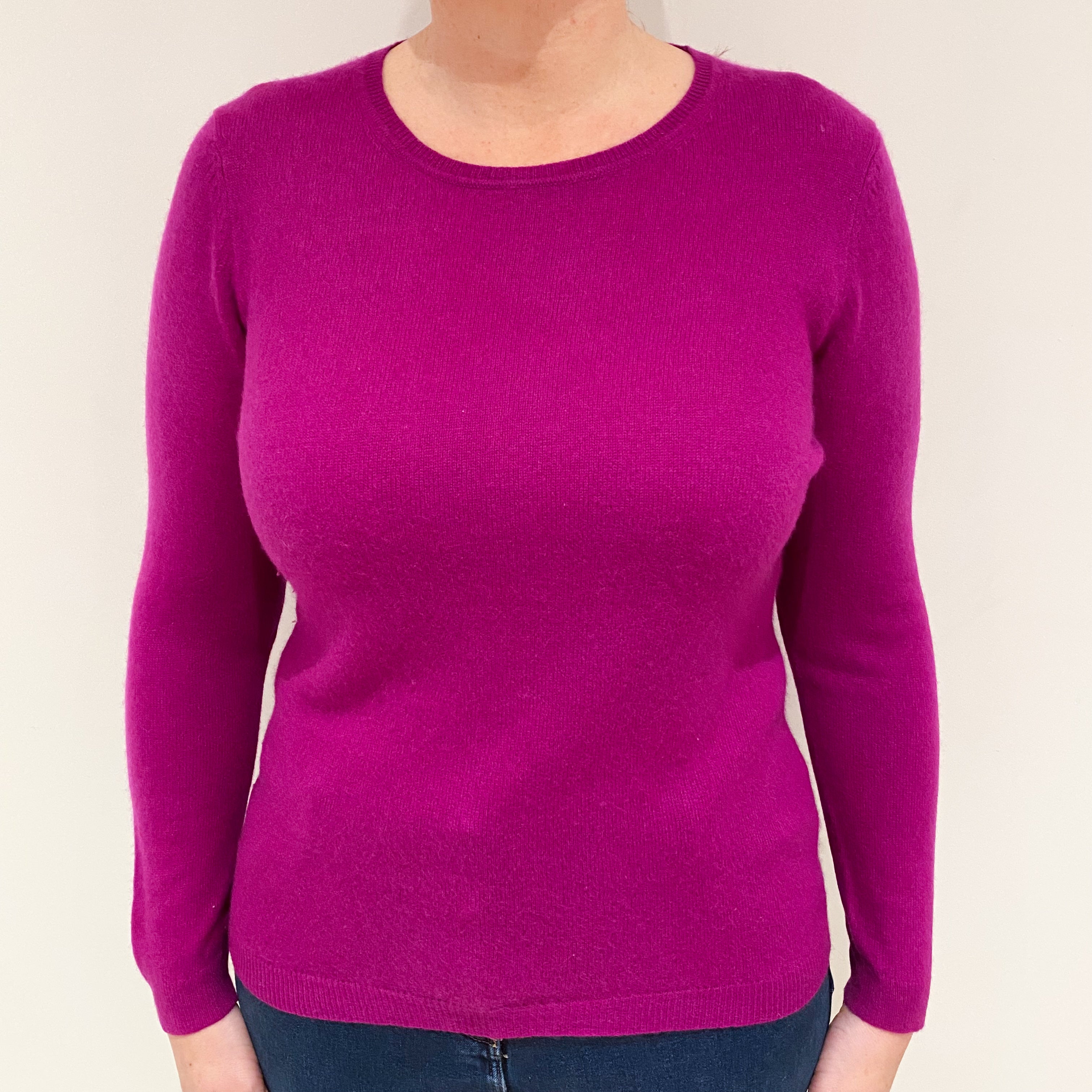 Deep Magenta Pink Cashmere Crew Neck Jumper Large