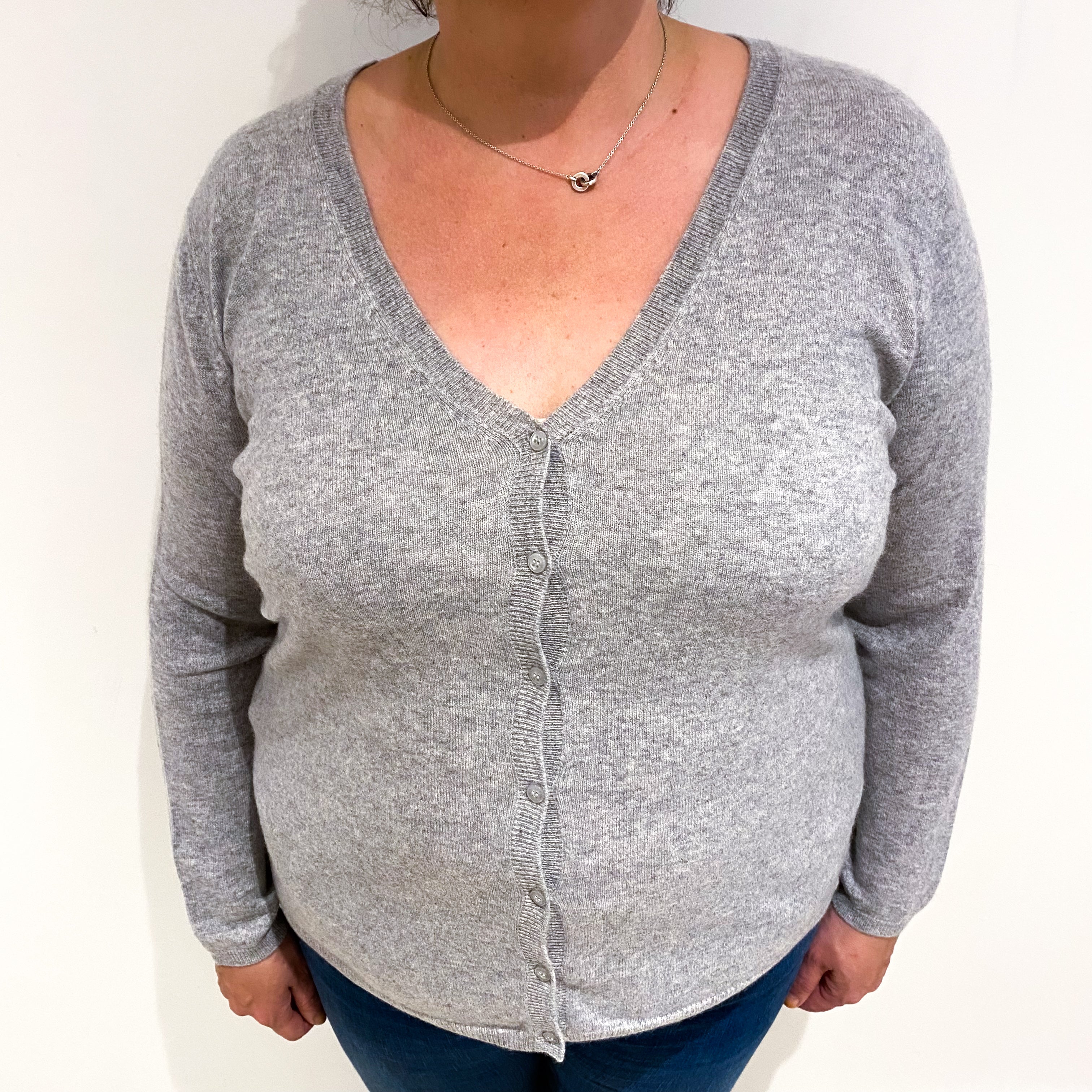 Smoke Grey Cashmere V Neck Cardigan Extra Large