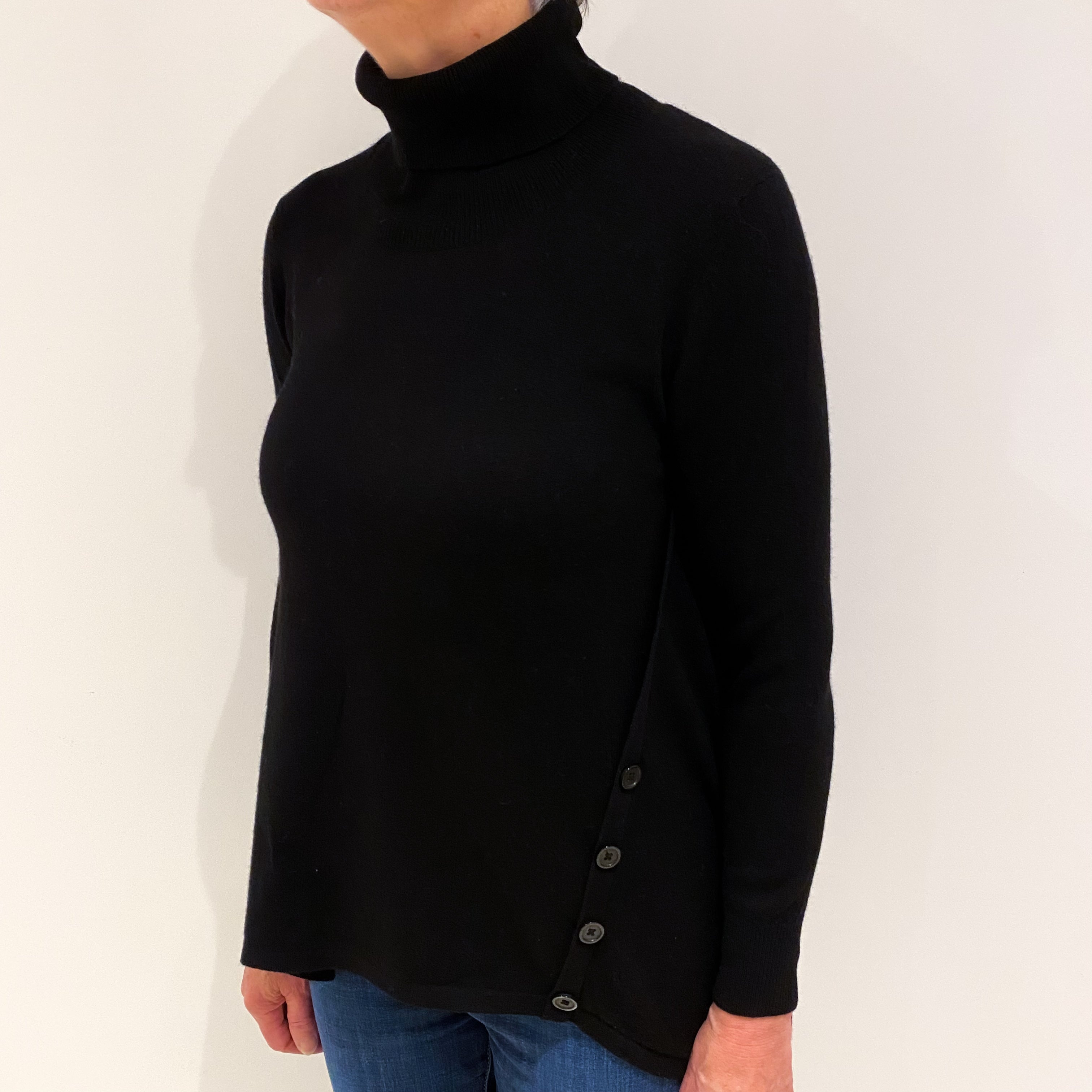 Black Cashmere Polo Neck Jumper Medium