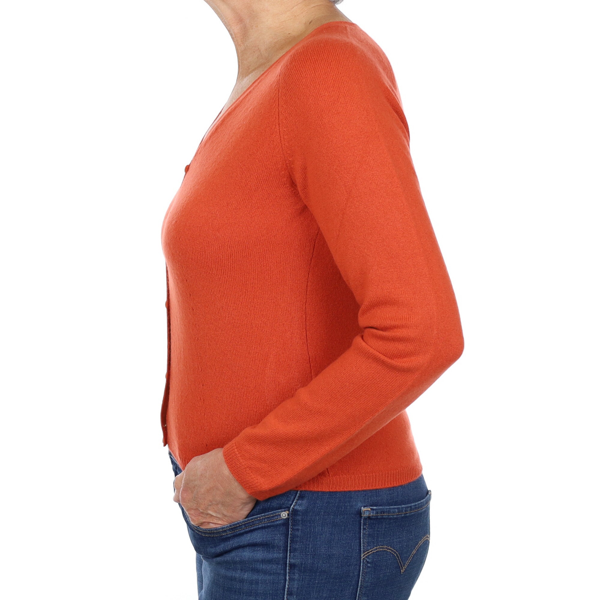 Pumpkin Orange Cashmere V Neck Cardigan Medium