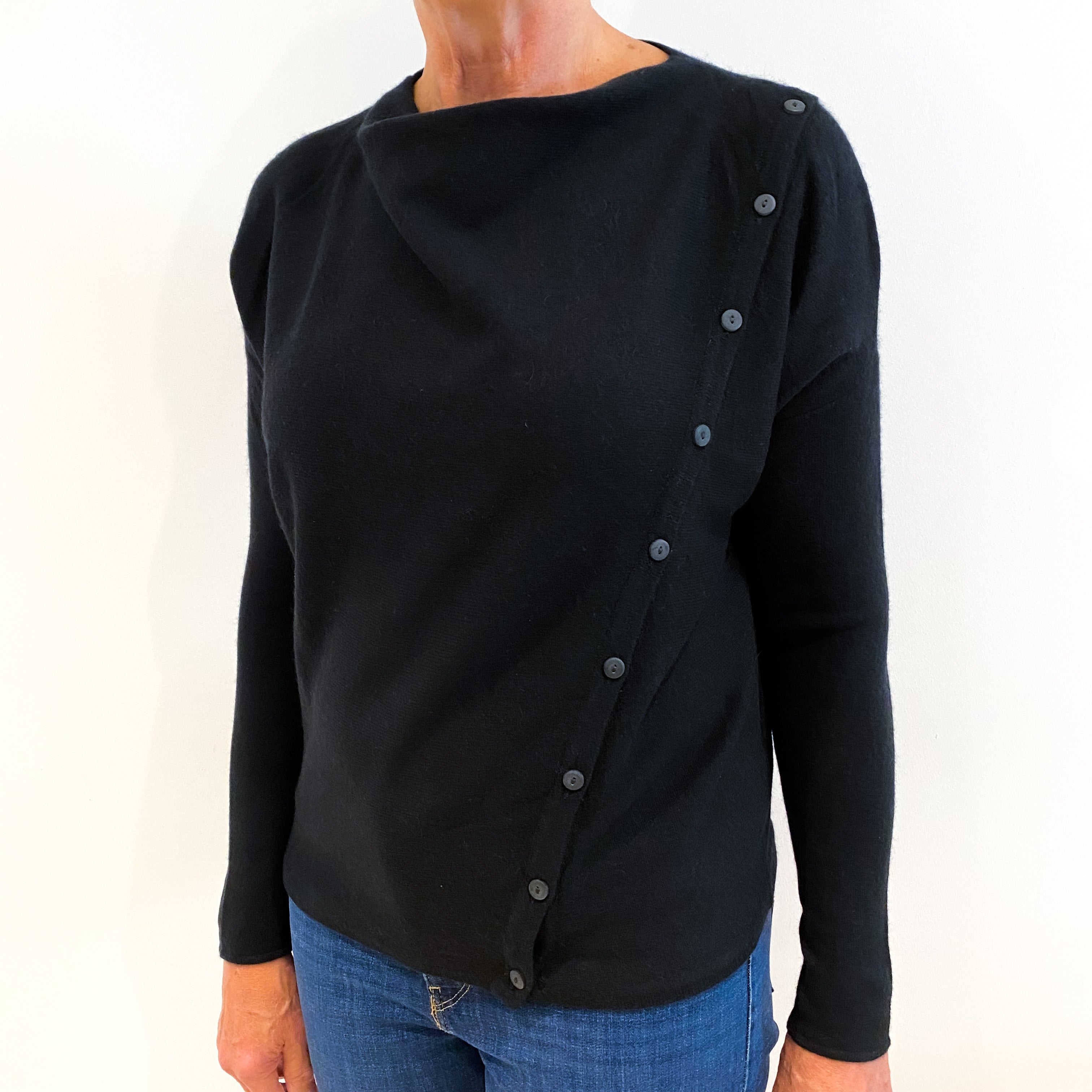 Black Cowl Cashmere Crew Neck Jumper Medium