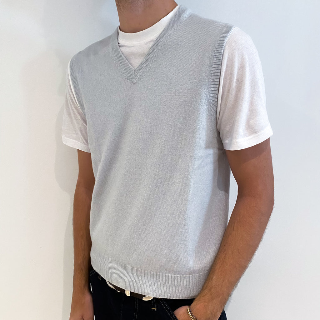 Men's Ice Blue Cashmere V-Neck Tank Top Medium