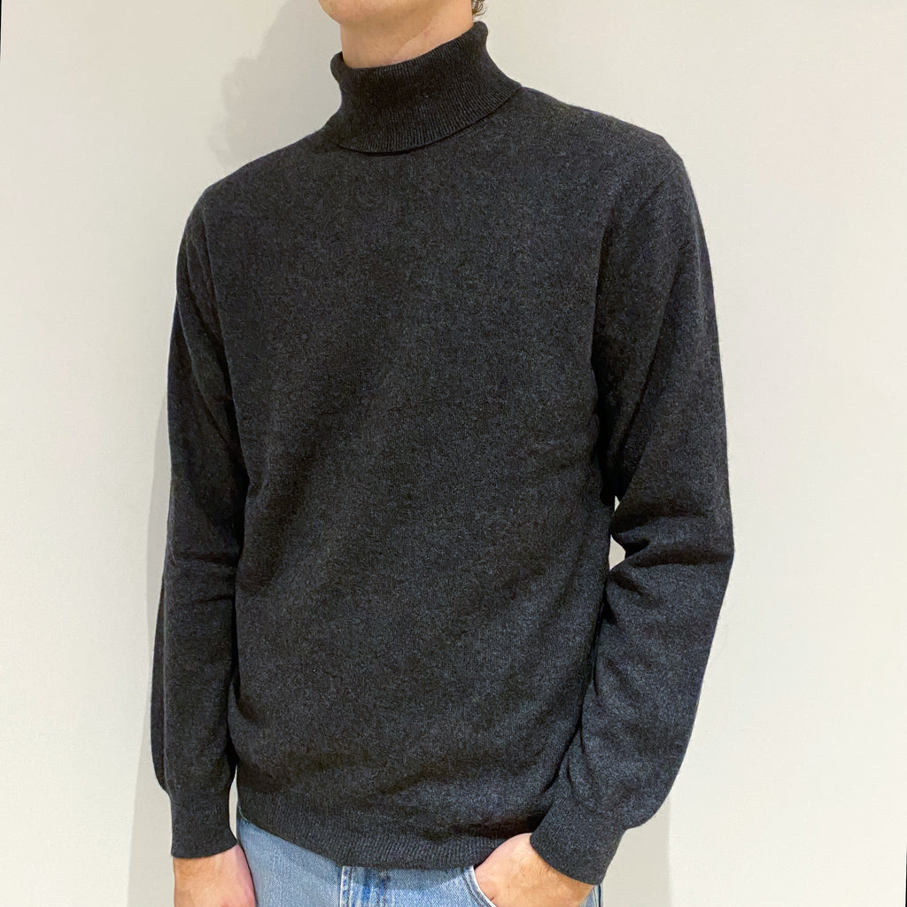 Men's Charcoal Grey Cashmere Polo Neck Jumper Large