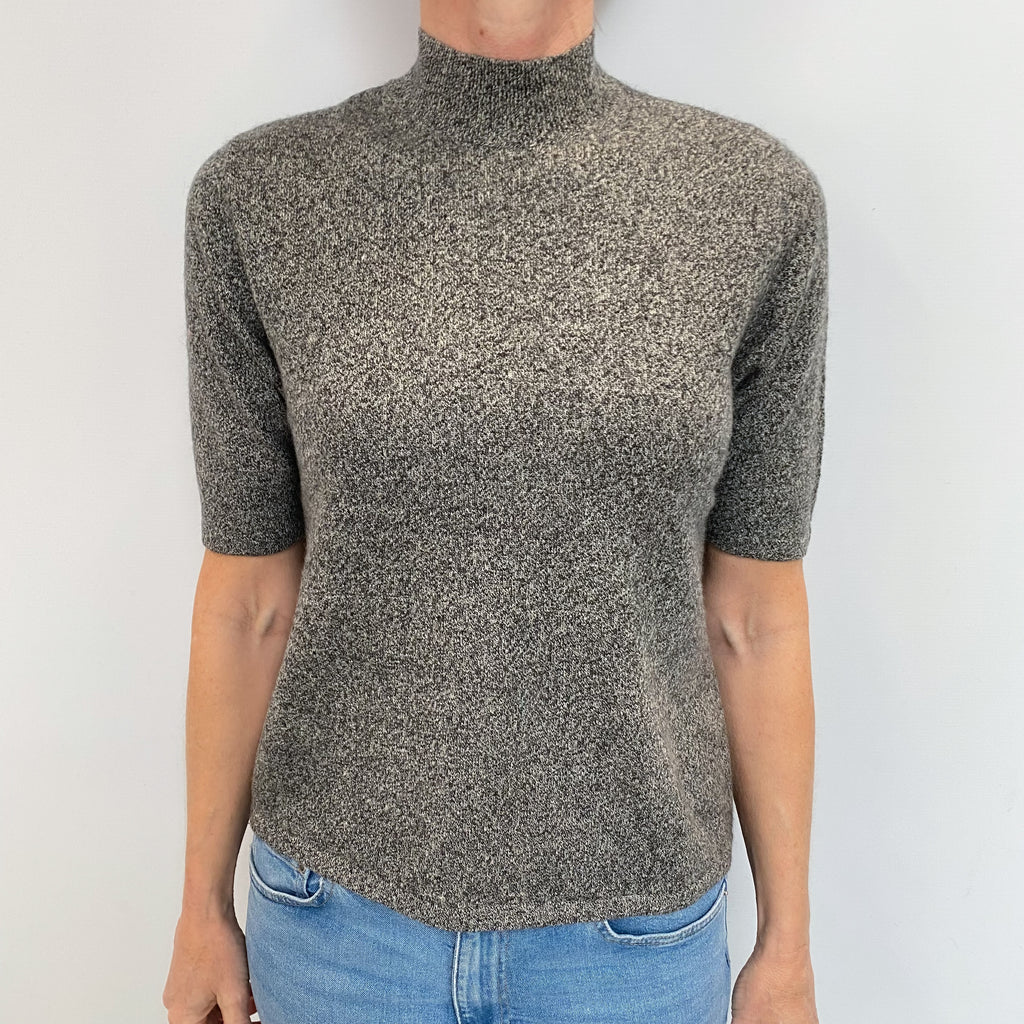 Grey Marl Cashmere Short Sleeved Turtle Neck Jumper Small