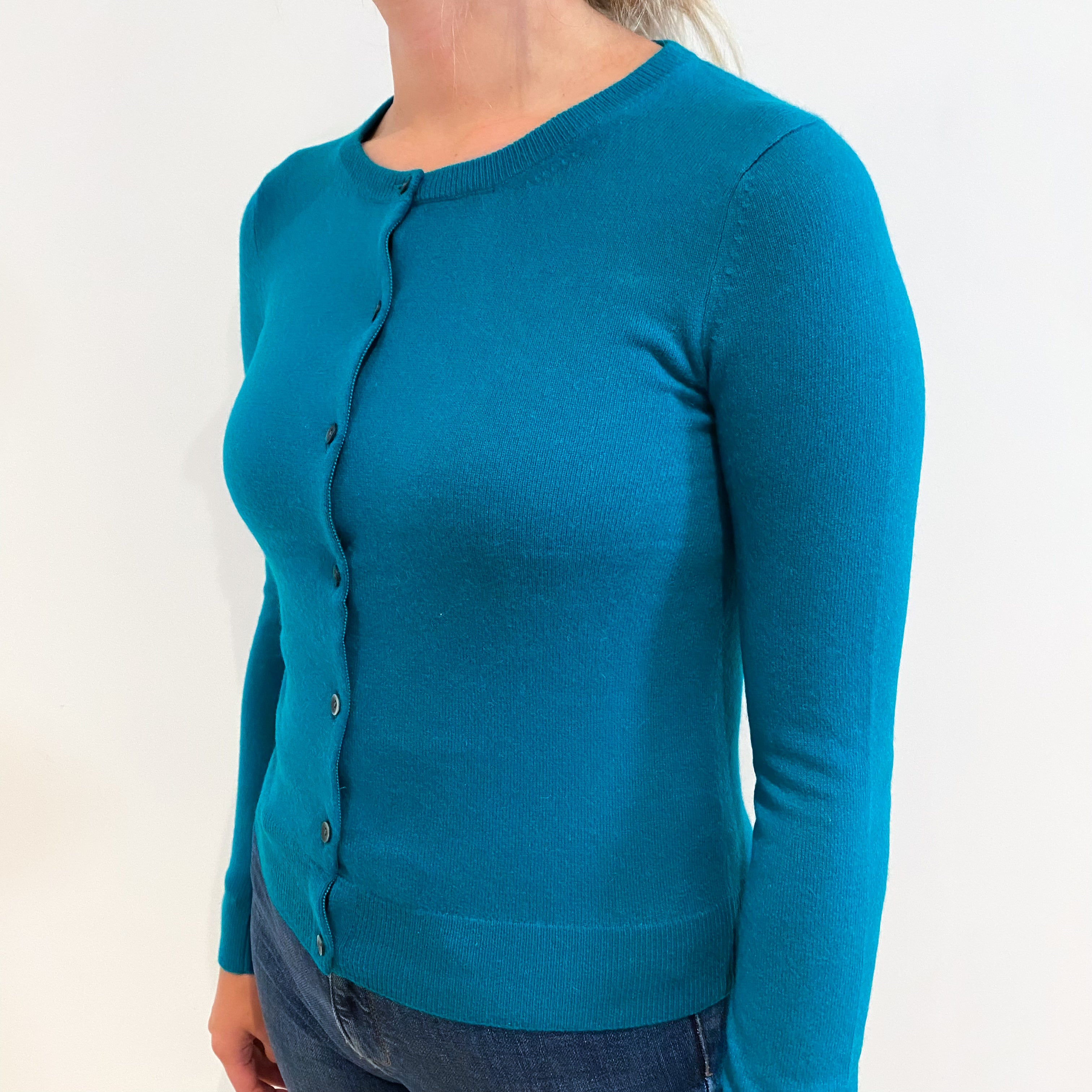 Emerald Green Cashmere Crew Neck Cardigan Small