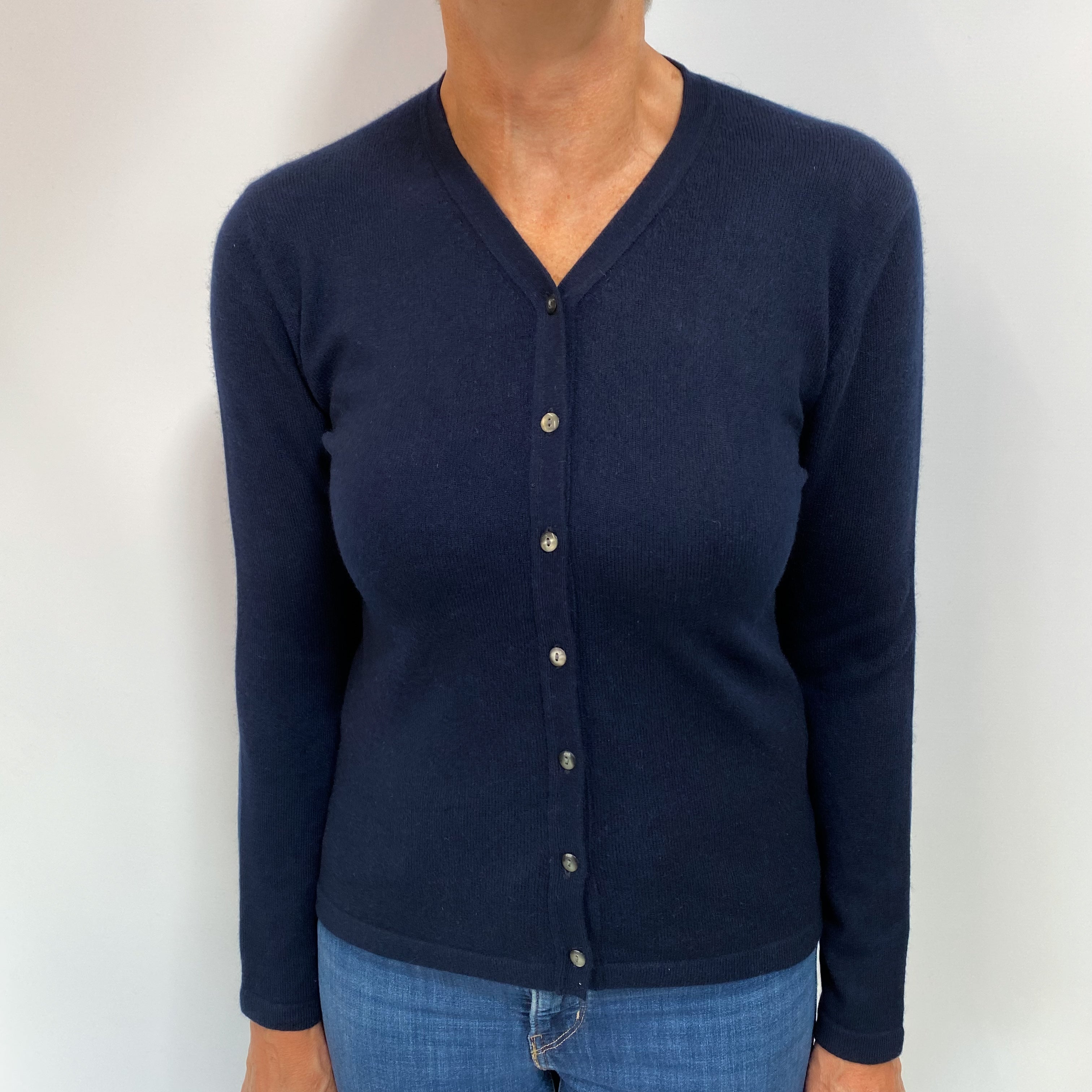 Dark Navy Cashmere V Neck Cardigan Medium