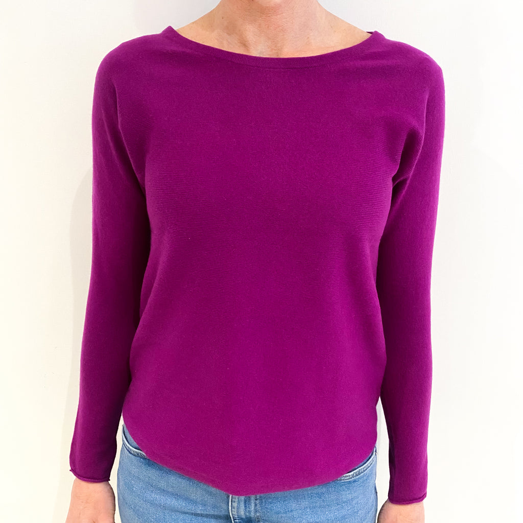 Magenta Purple Cashmere Batwing Scoop Neck Jumper Small