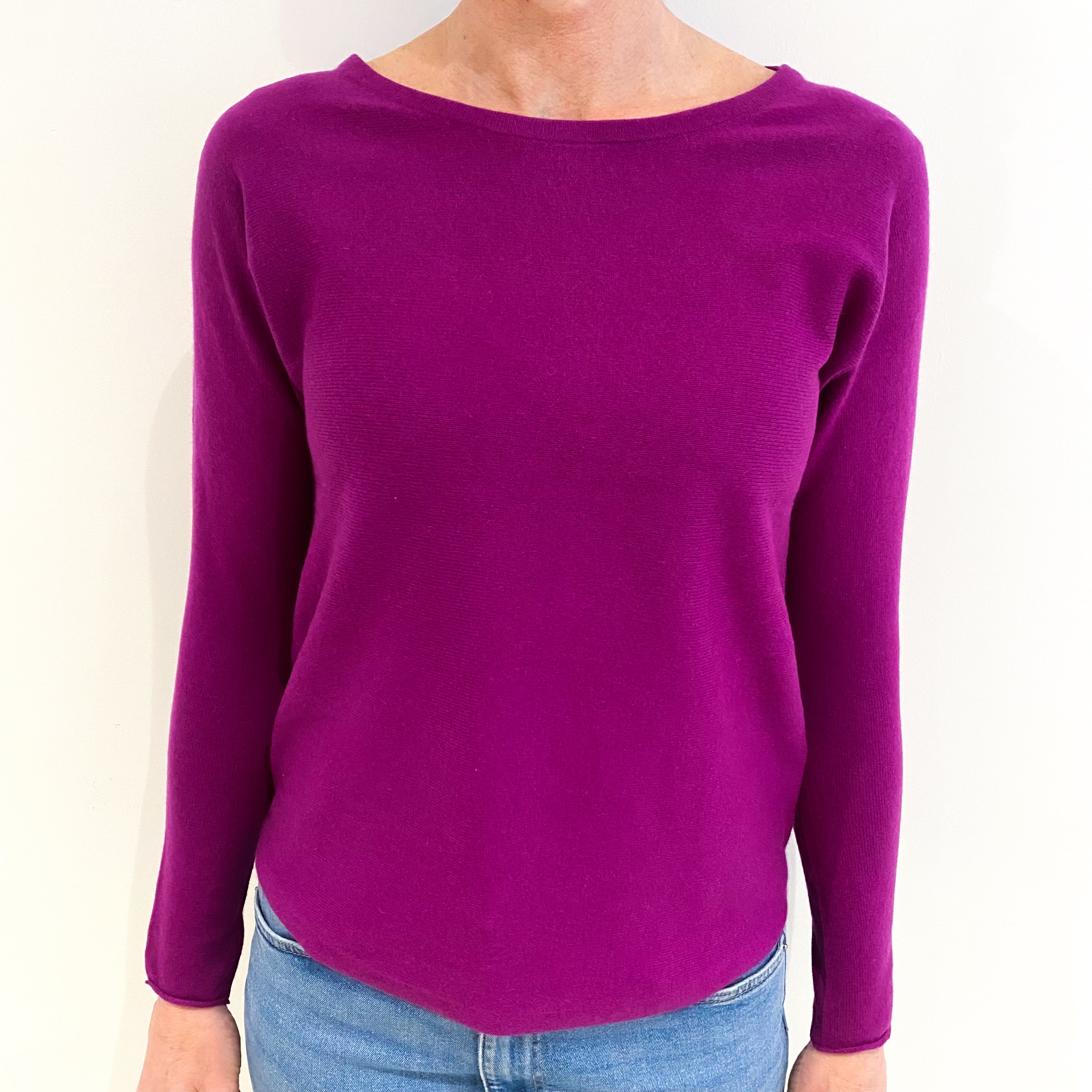 Magenta Purple Cashmere Batwing Scoop Neck Jumper Small