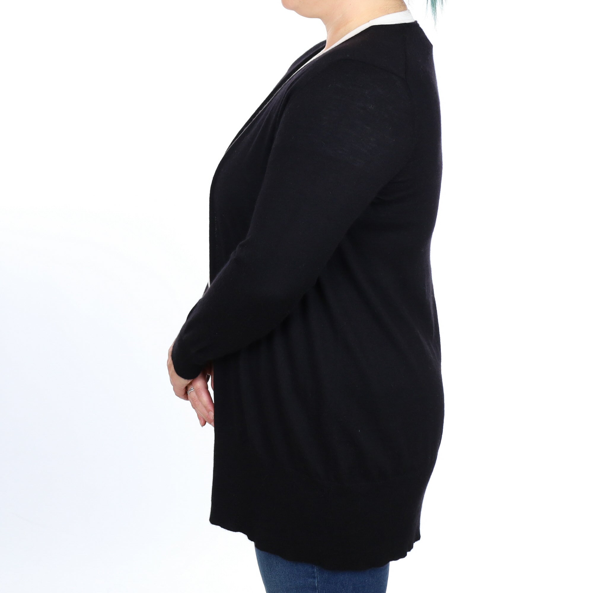 Eileen Fisher Black Cashmere Edge To Edge Cardigan Large