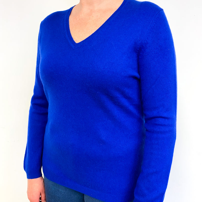 Indigo Blue Cashmere V-Neck Jumper Large