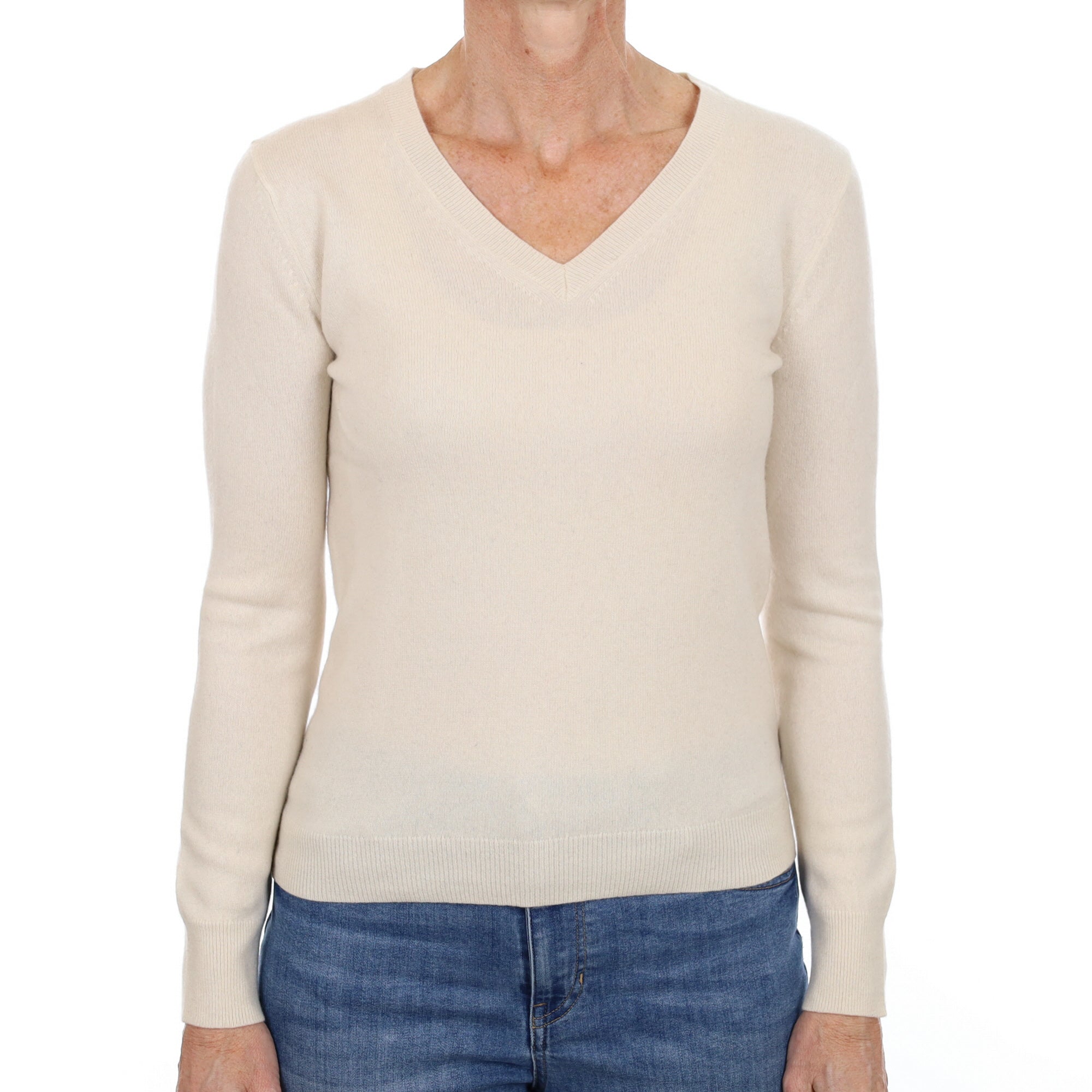 Cream Cashmere V Neck Jumper Small