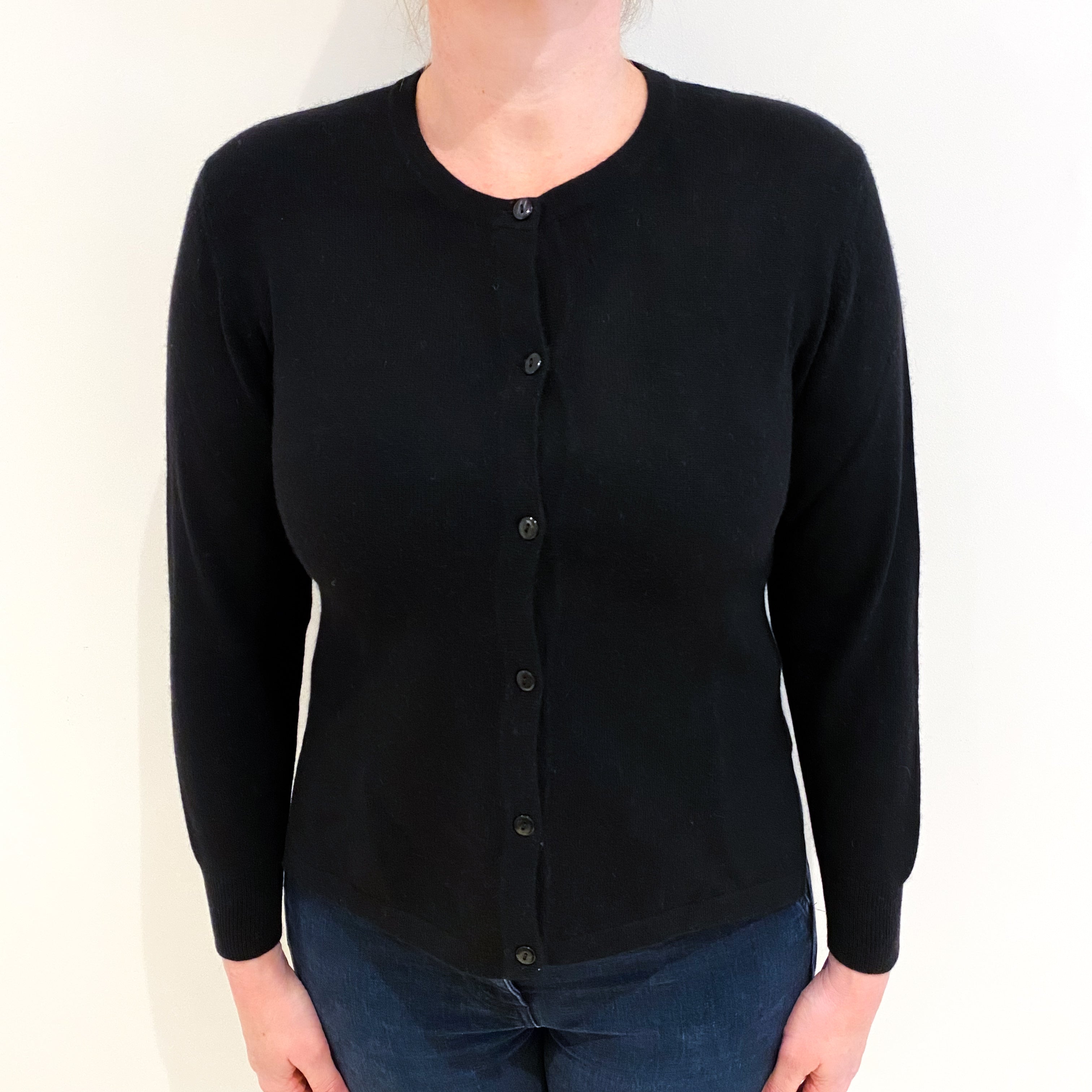 Black Cashmere Crew Neck Cardigan Large