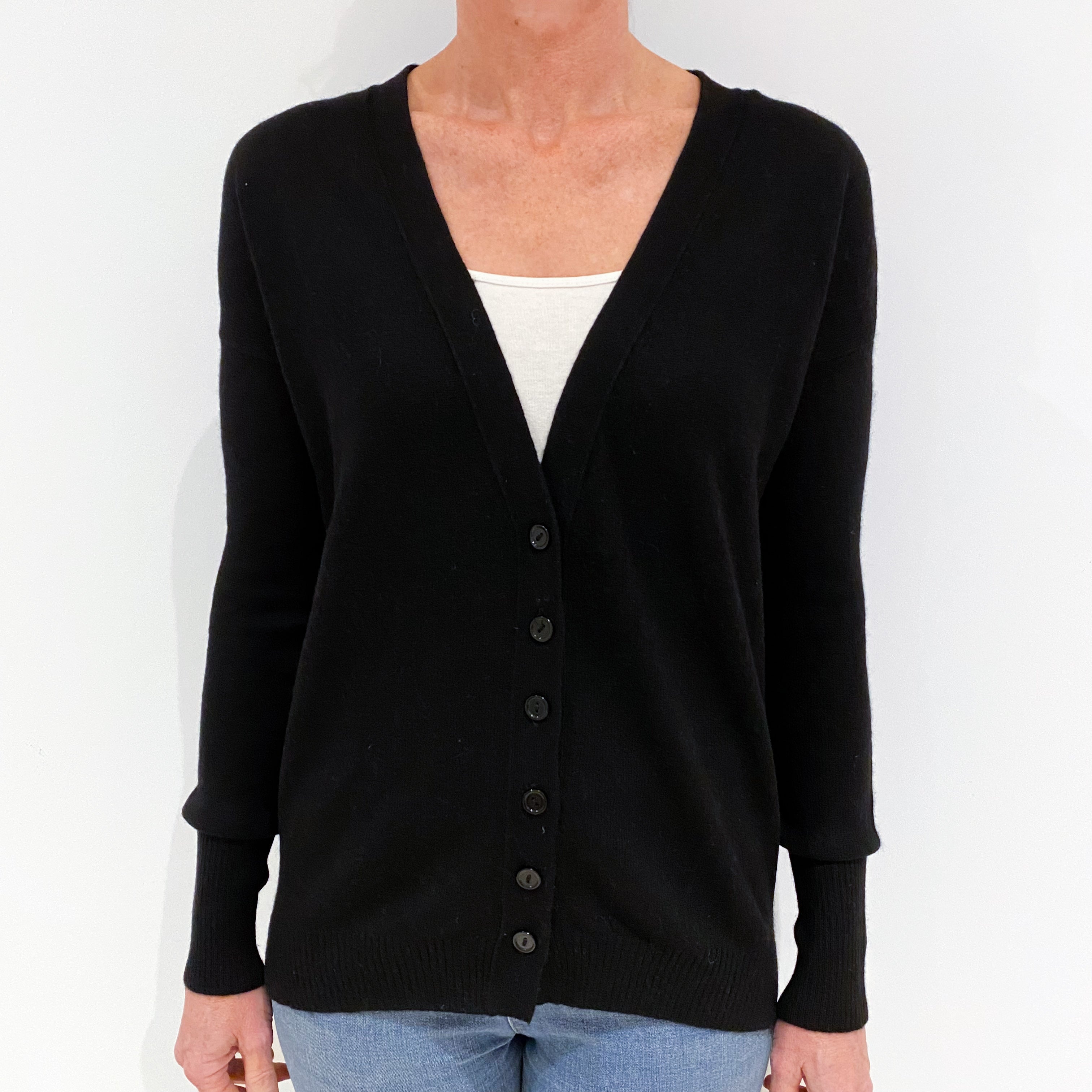 Black Cashmere Deep V-Neck Cardigan Small