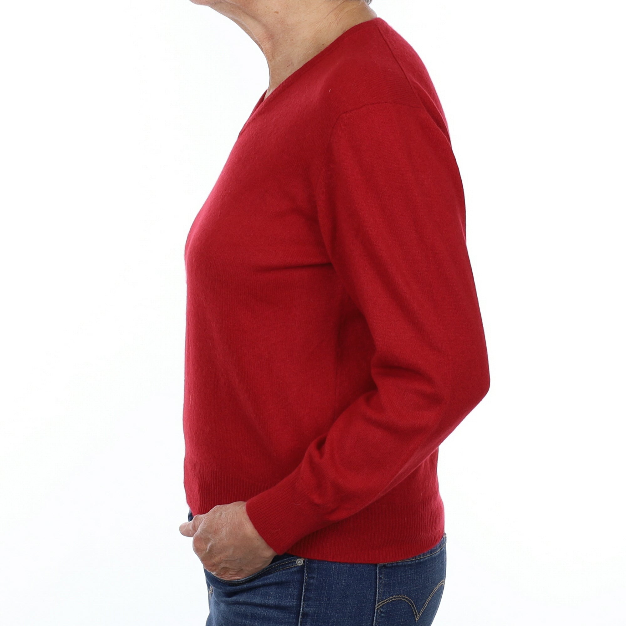 Post Box Red Cashmere V Neck Jumper Medium