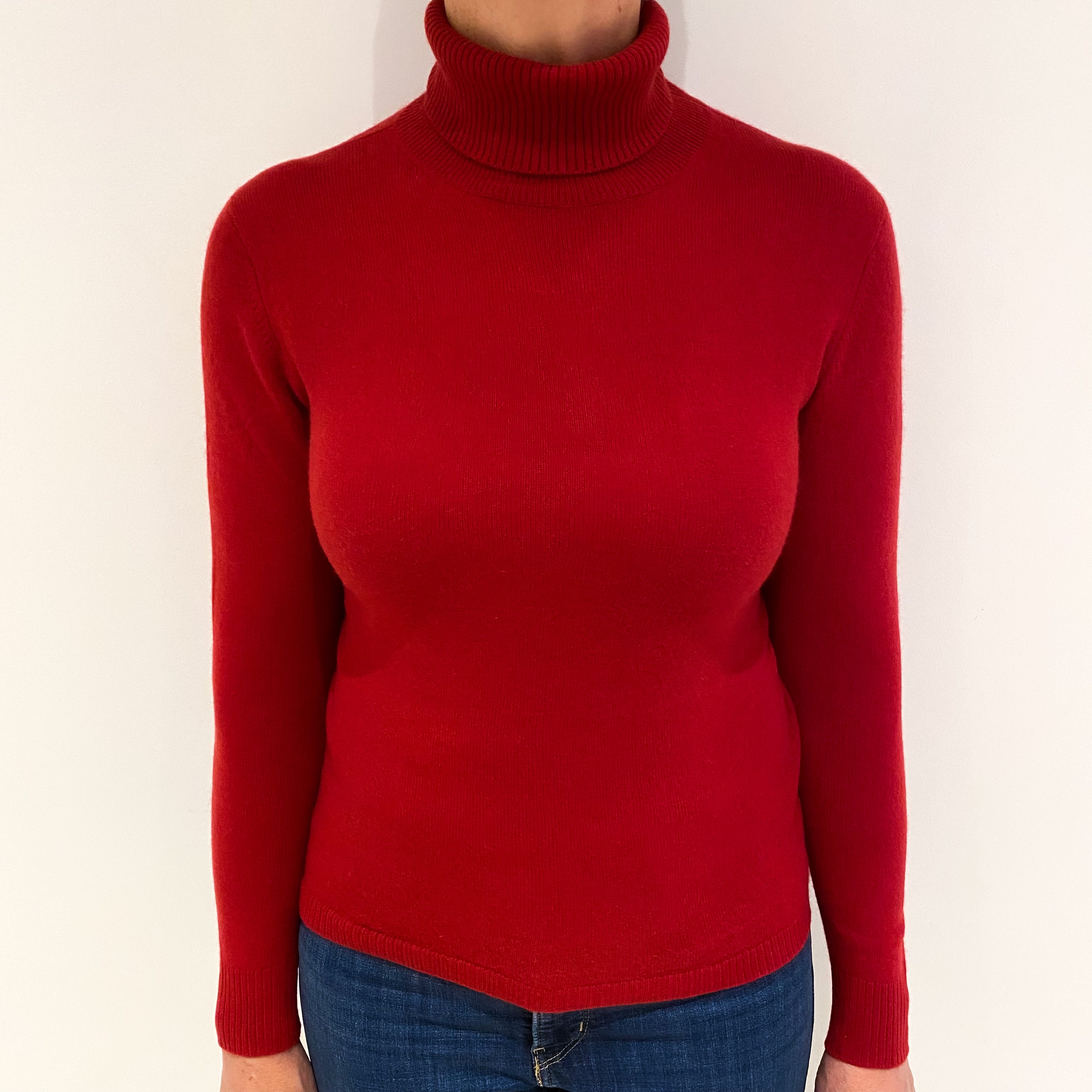 Crimson Red Cashmere Polo Neck Jumper Medium