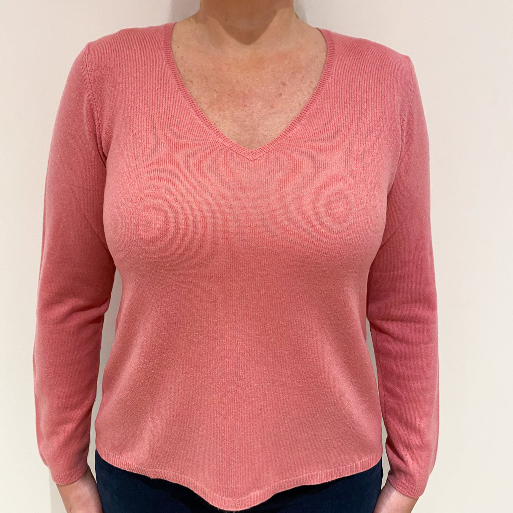 Pale Rose Pink Cashmere V-Neck Jumper Large