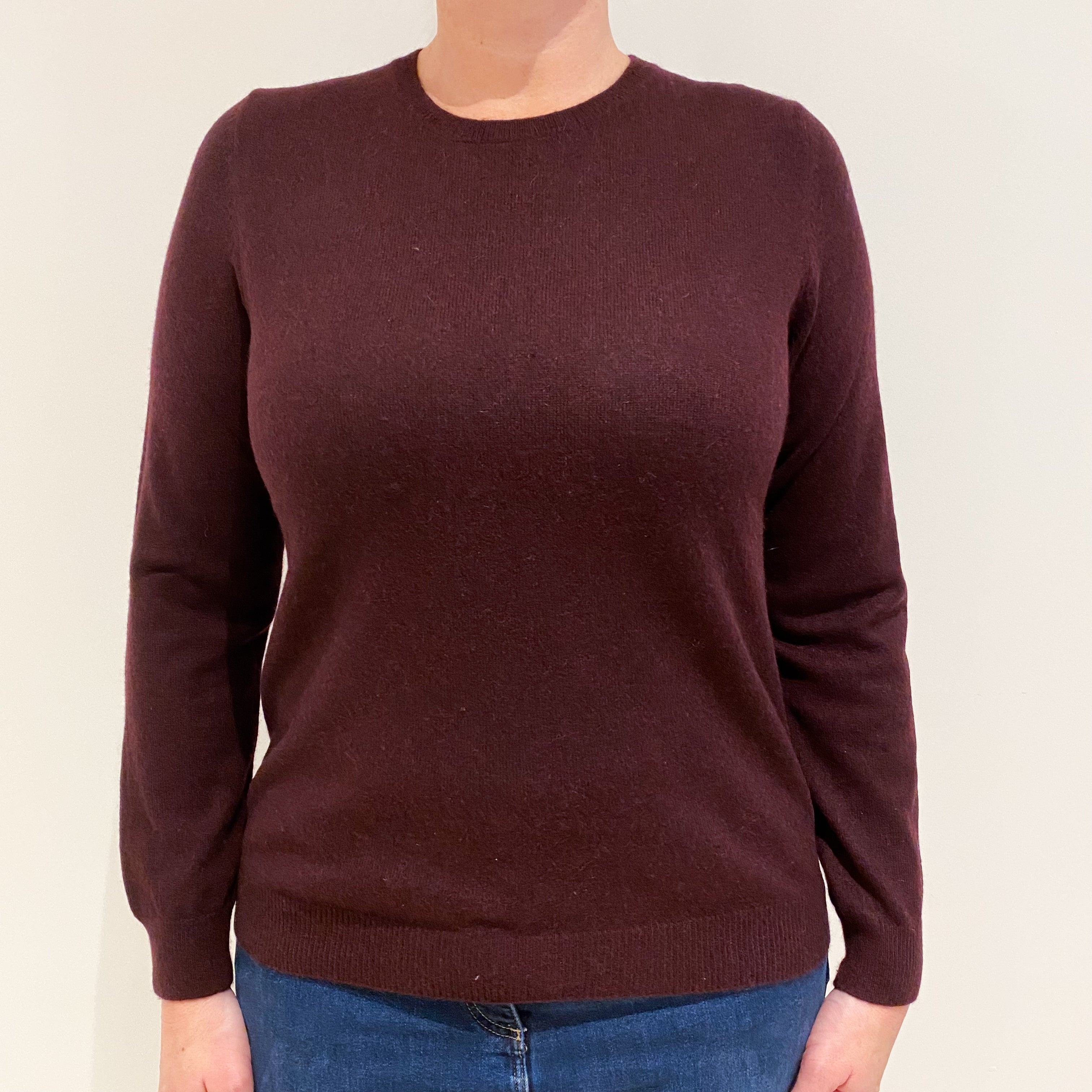 Aubergine Purple Cashmere Crew Neck Jumper Large