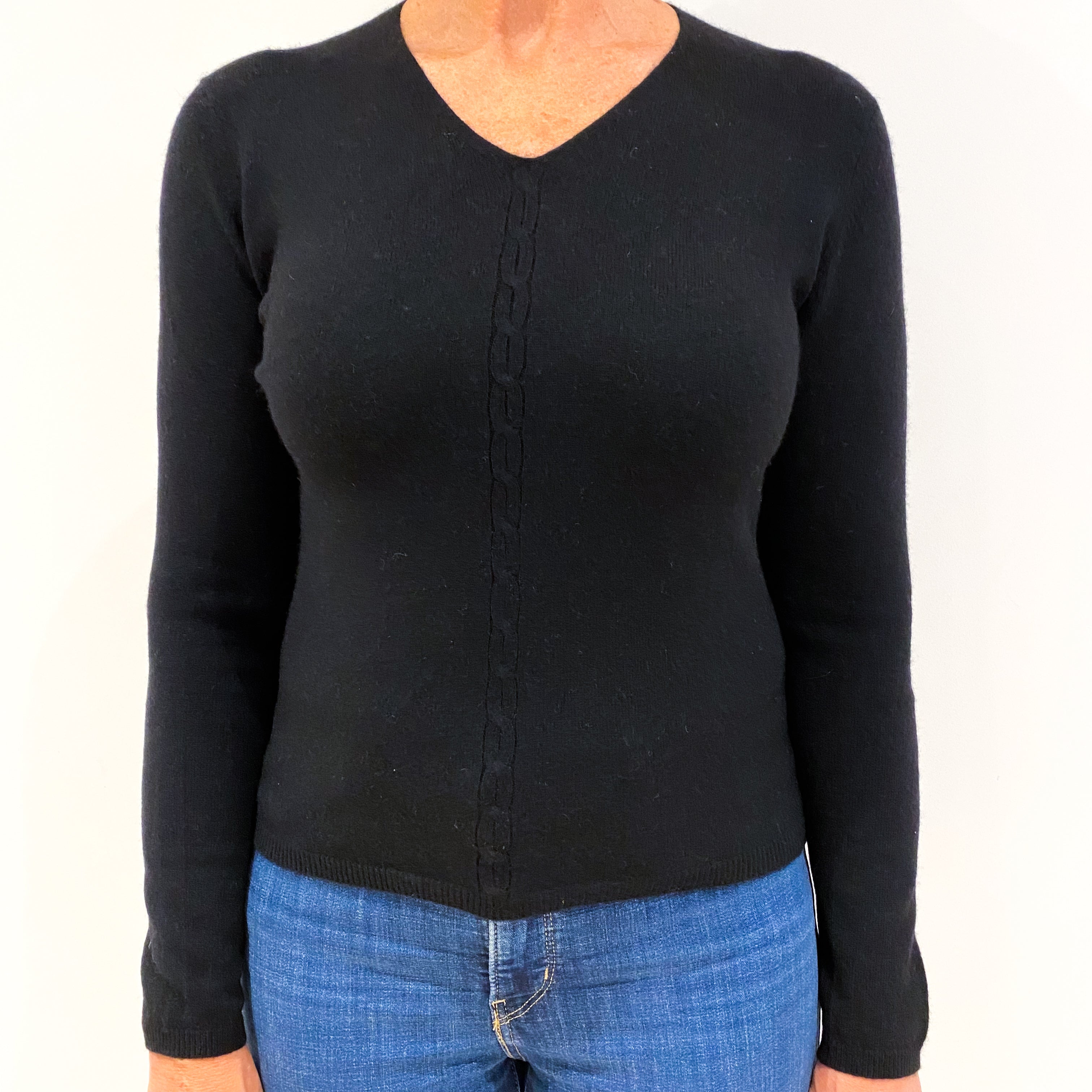 Black Cashmere V-Neck Jumper Medium