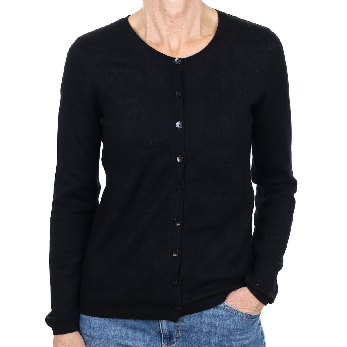 Black Cashmere Crew Neck Cardigan Small