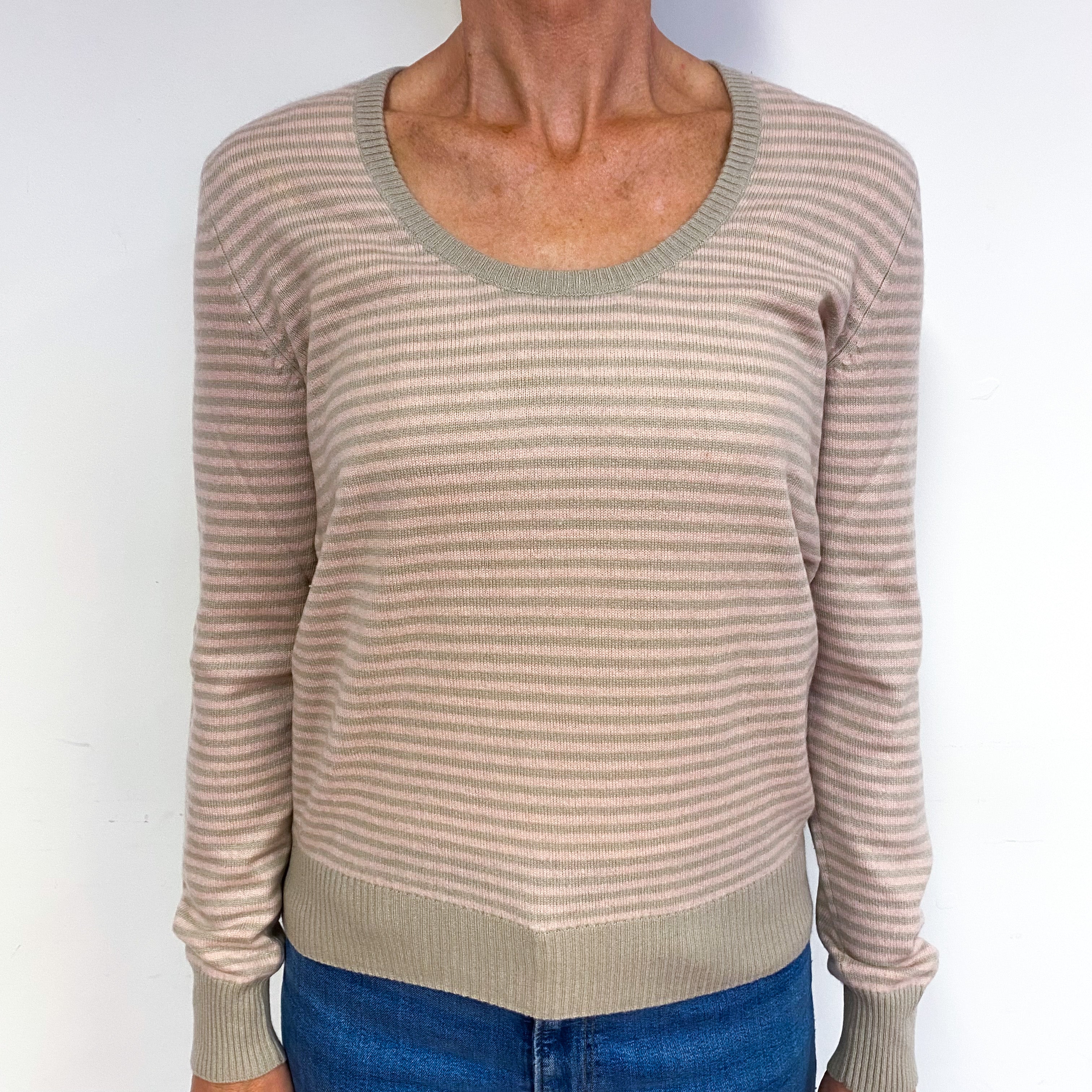 Shell Pink Fawn Stripe Cashmere Scoop Neck Jumper Medium